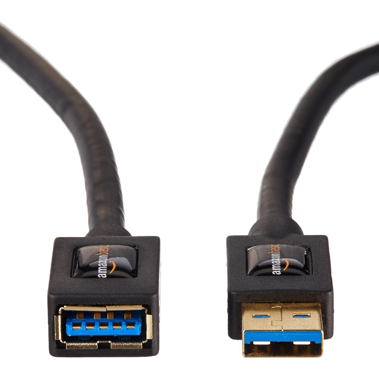 Cables de Extensión USB 3.0 Amazon Basics 0.91m Paquete de 2