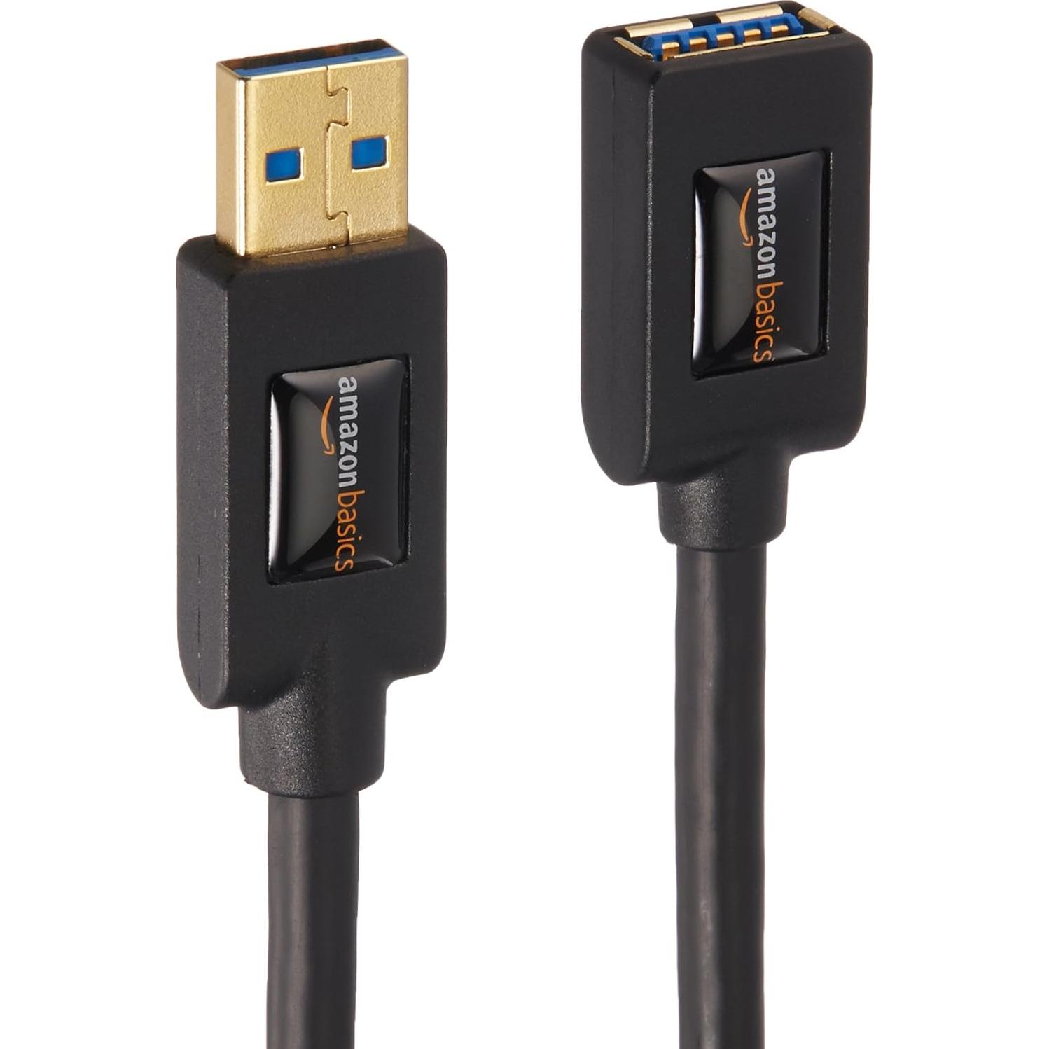 Cables de Extensión USB 3.0 Amazon Basics 0.91m Paquete de 2