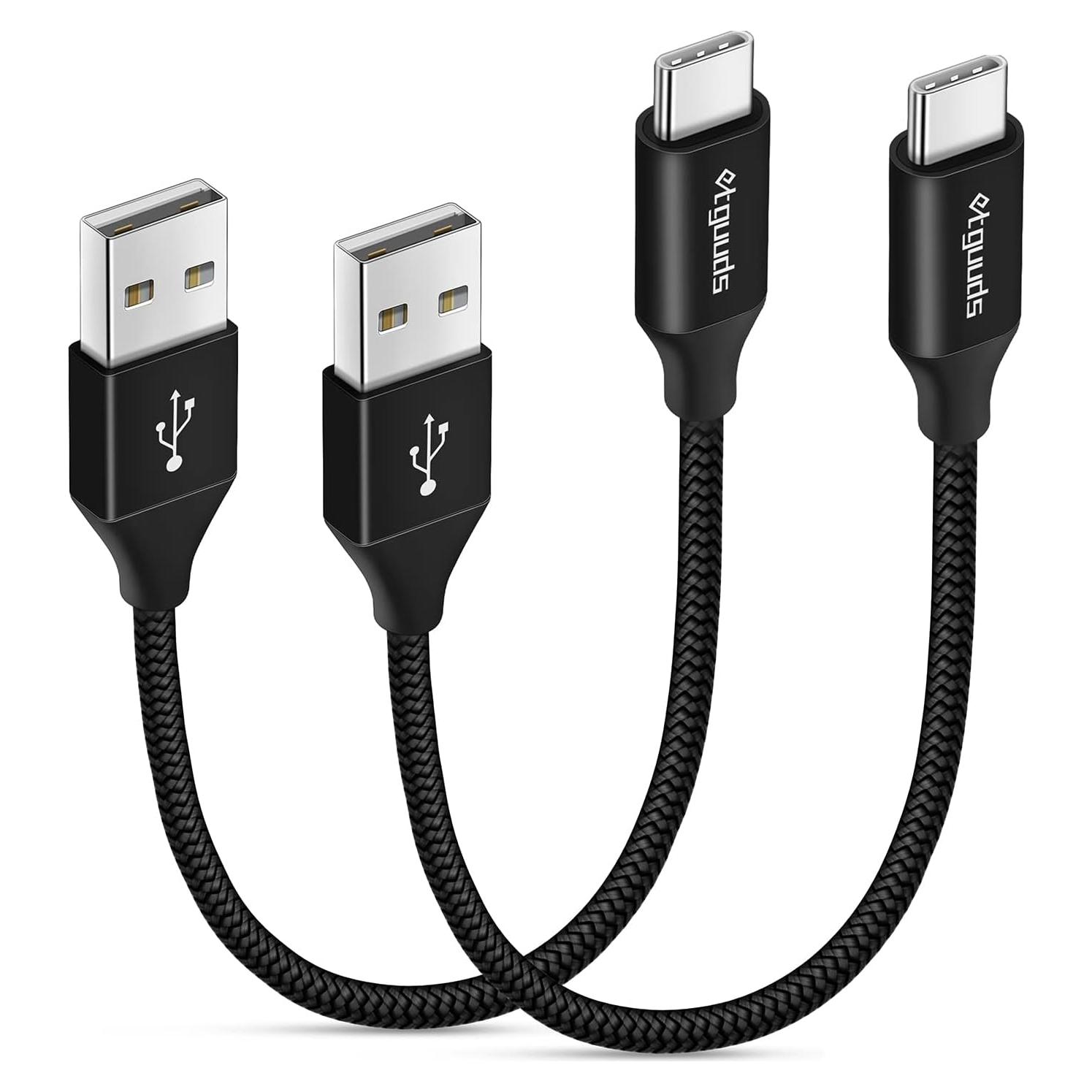 etguuds USB to USB C Cable 0.5ft, 2-Pack Short USB A to Type C Charger Cord Fast Charging for Samsung Galaxy A15 A25 A35 A55 A54, S24 S23 S22 S21 S20 S10 S10E, Note 20 10, Moto G, for iPhone 16 15