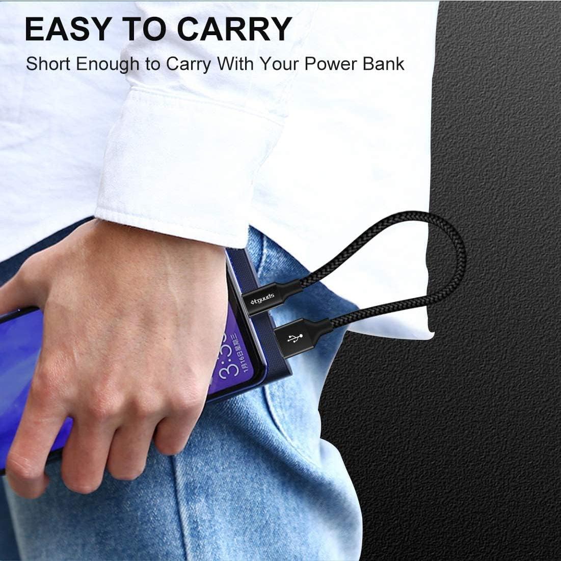 etguuds USB to USB C Cable 0.5ft, 2-Pack Short USB A to Type C Charger Cord Fast Charging for Samsung Galaxy A15 A25 A35 A55 A54, S24 S23 S22 S21 S20 S10 S10E, Note 20 10, Moto G, for iPhone 16 15