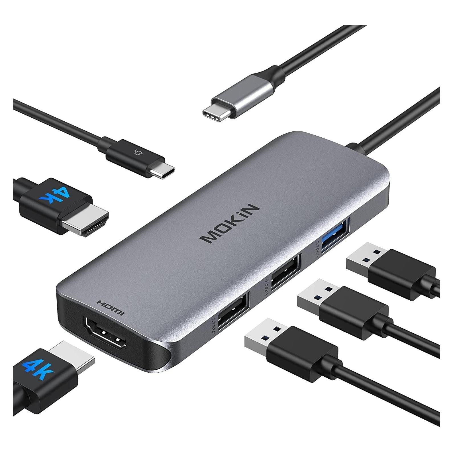 Adaptador USB C a Doble HDMI MOKiN 6 en 1 4 USB 4K 30Hz