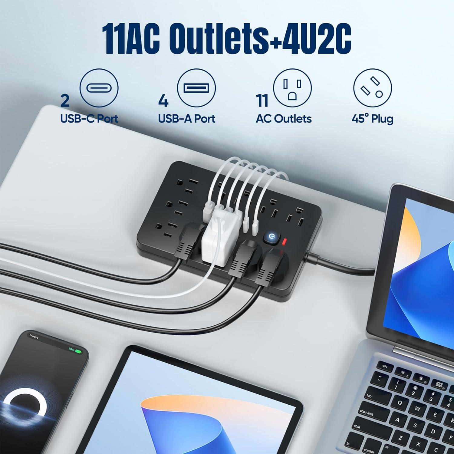 Regleta de Sobretensión JouleLoom 17 en 1 6 PIES 11 Salidas AC 6 USB