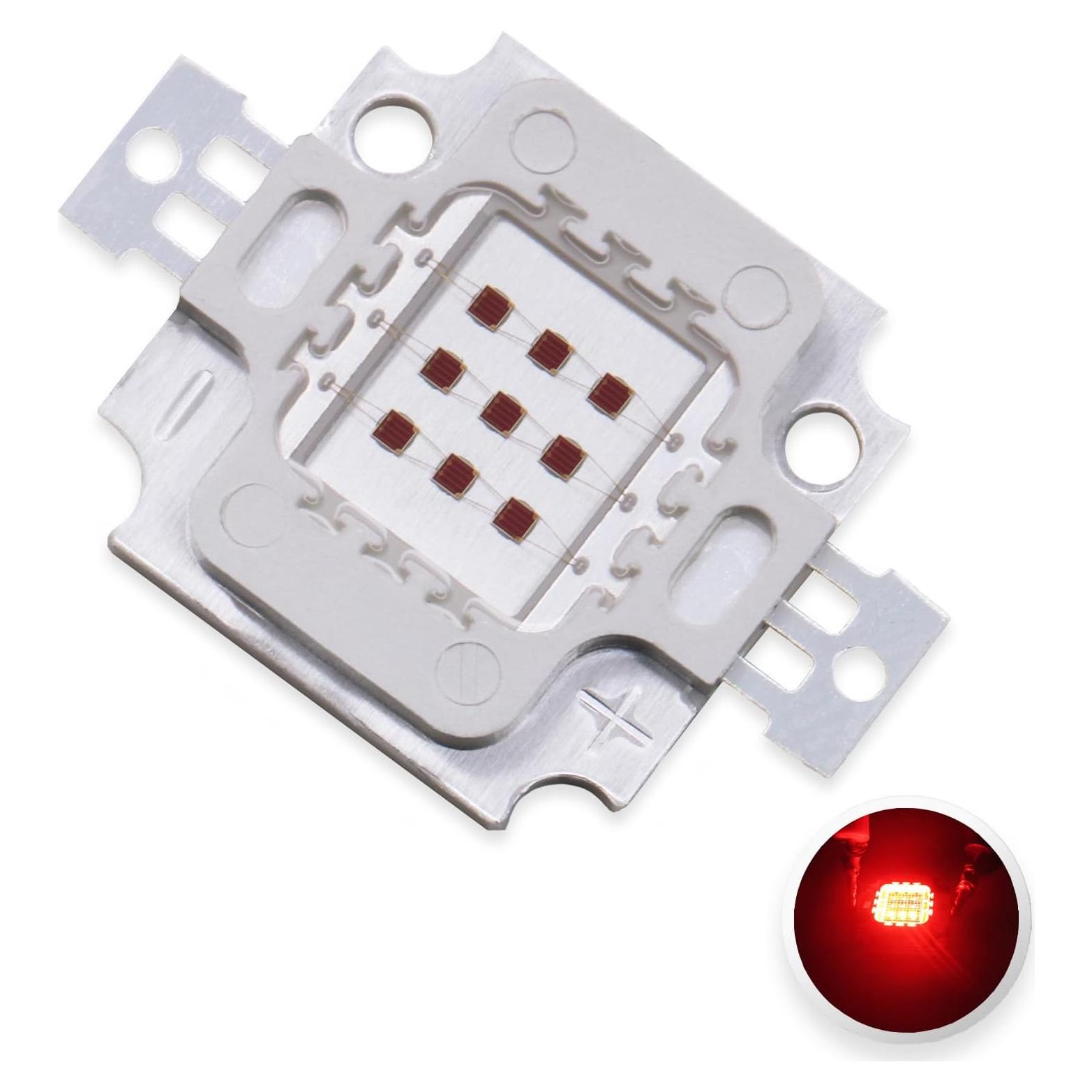 Chip LED Rojo 10W LEDGUHON 660nm para Iluminación DIY