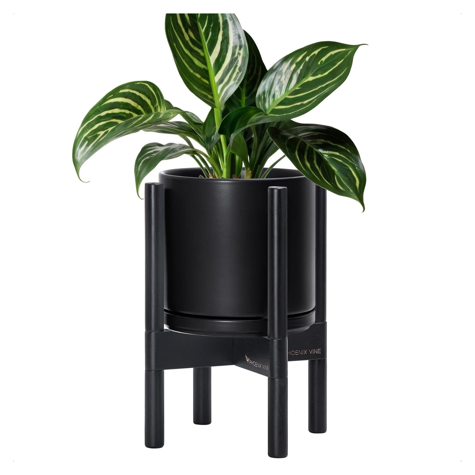 Maceta de Cerámica D'vine Dev 20 cm con Soporte Ébano