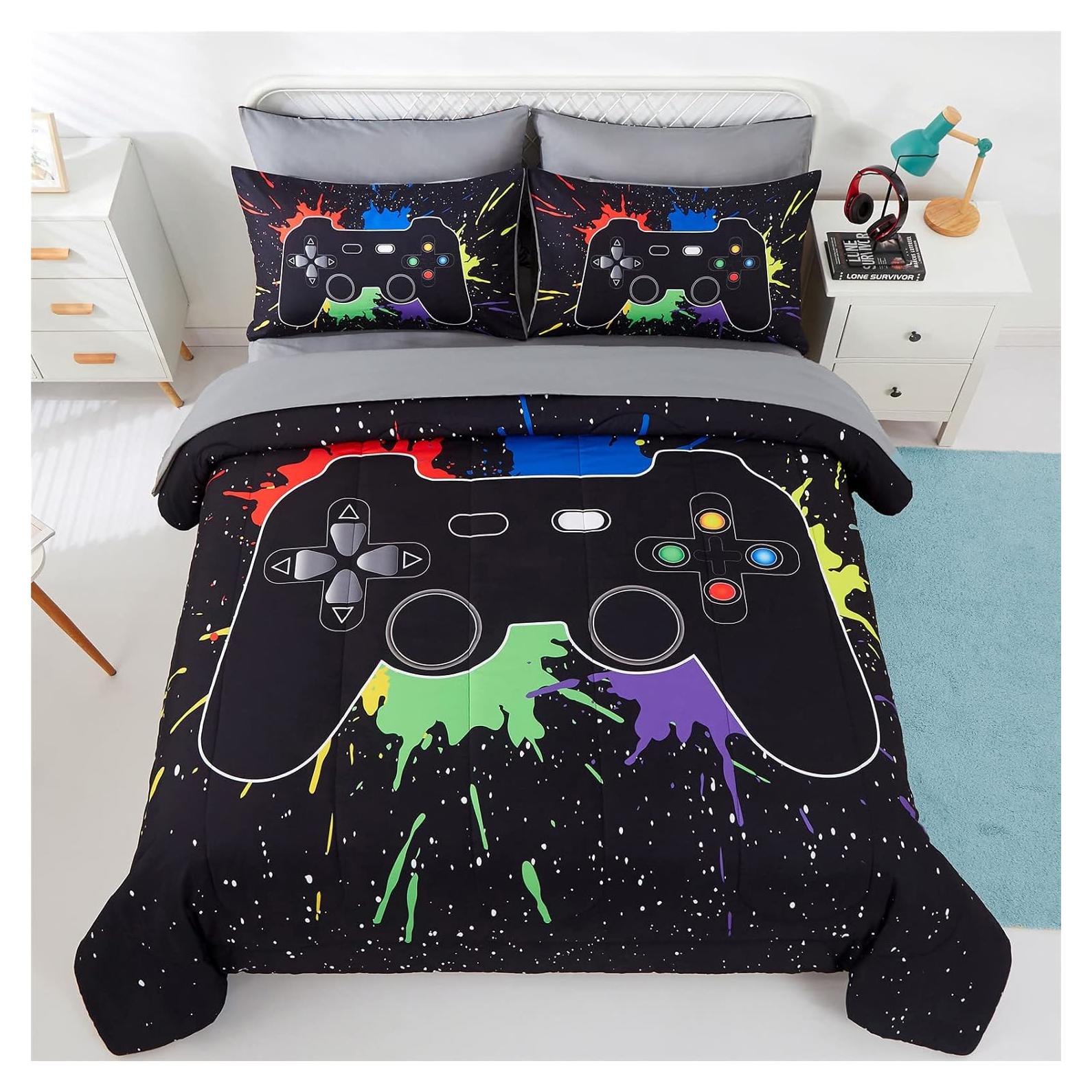 Juego de Ropa de Cama KAKKI Twin 4 Piezas Videojuego 3D Negro
