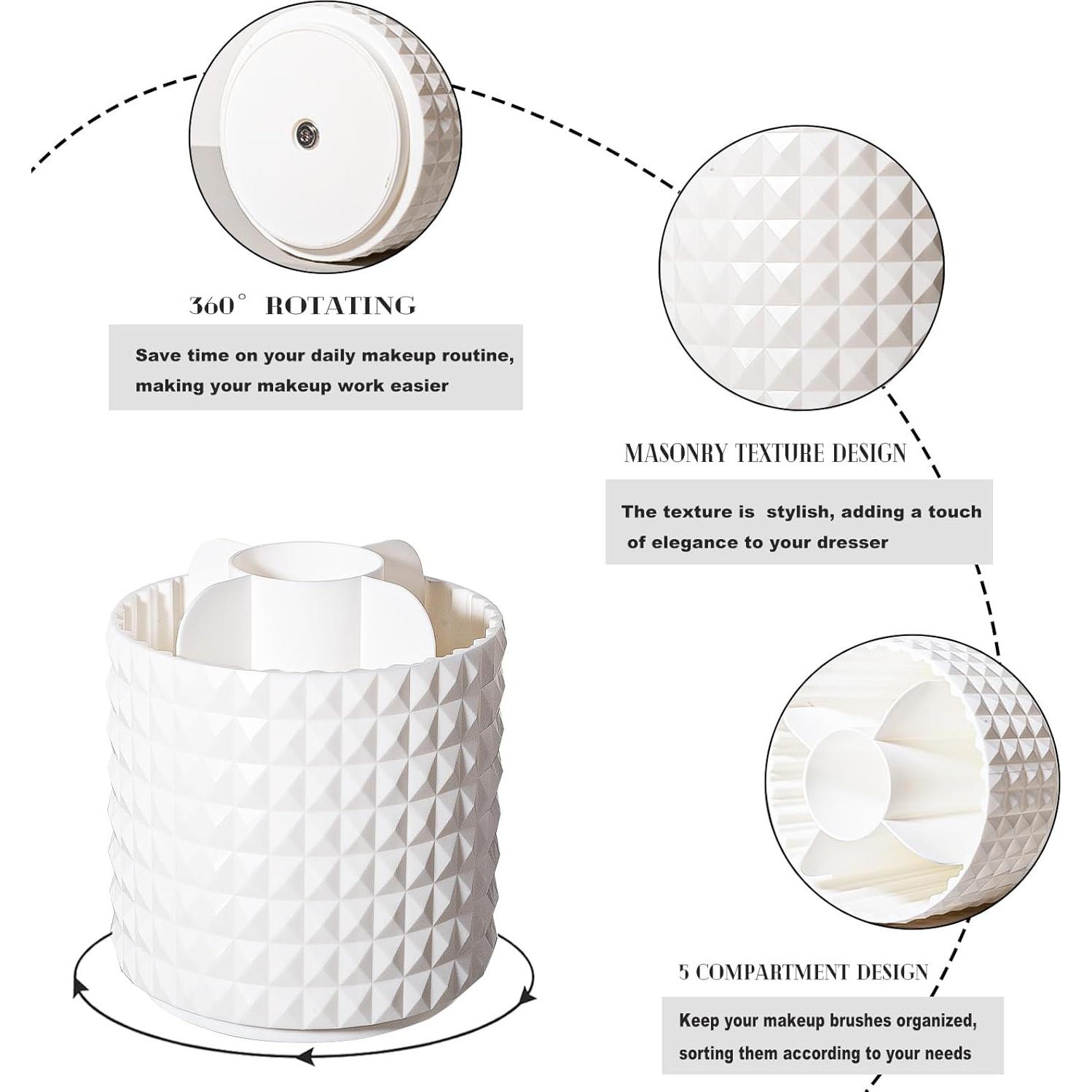 Organizador de Brochas de Maquillaje Anyoifax Blanco 360° Rotatorio