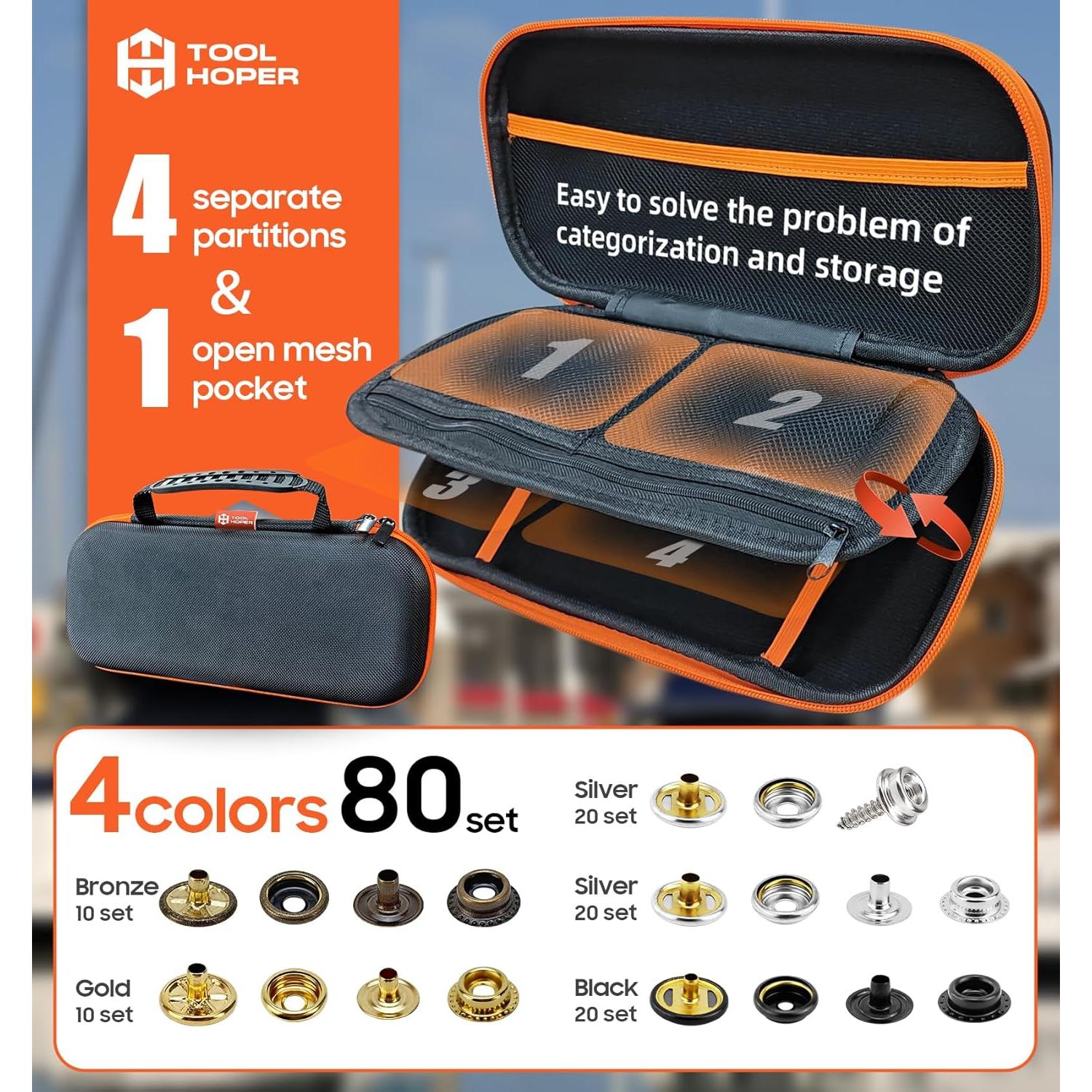 Kit de Sujetadores a Presión Toolhoper 300 Piezas 15mm Naranja