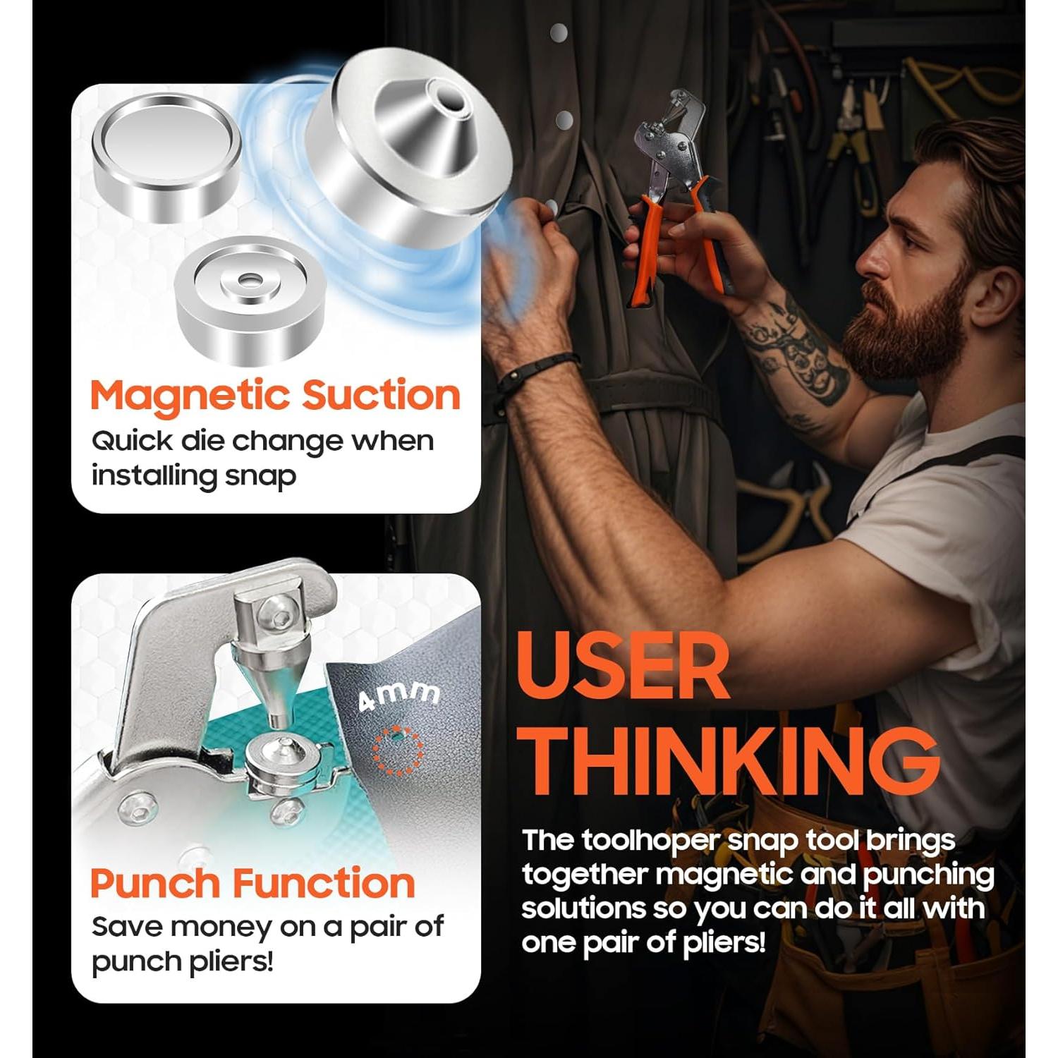 Kit de Sujetadores a Presión Toolhoper 300 Piezas 15mm Naranja