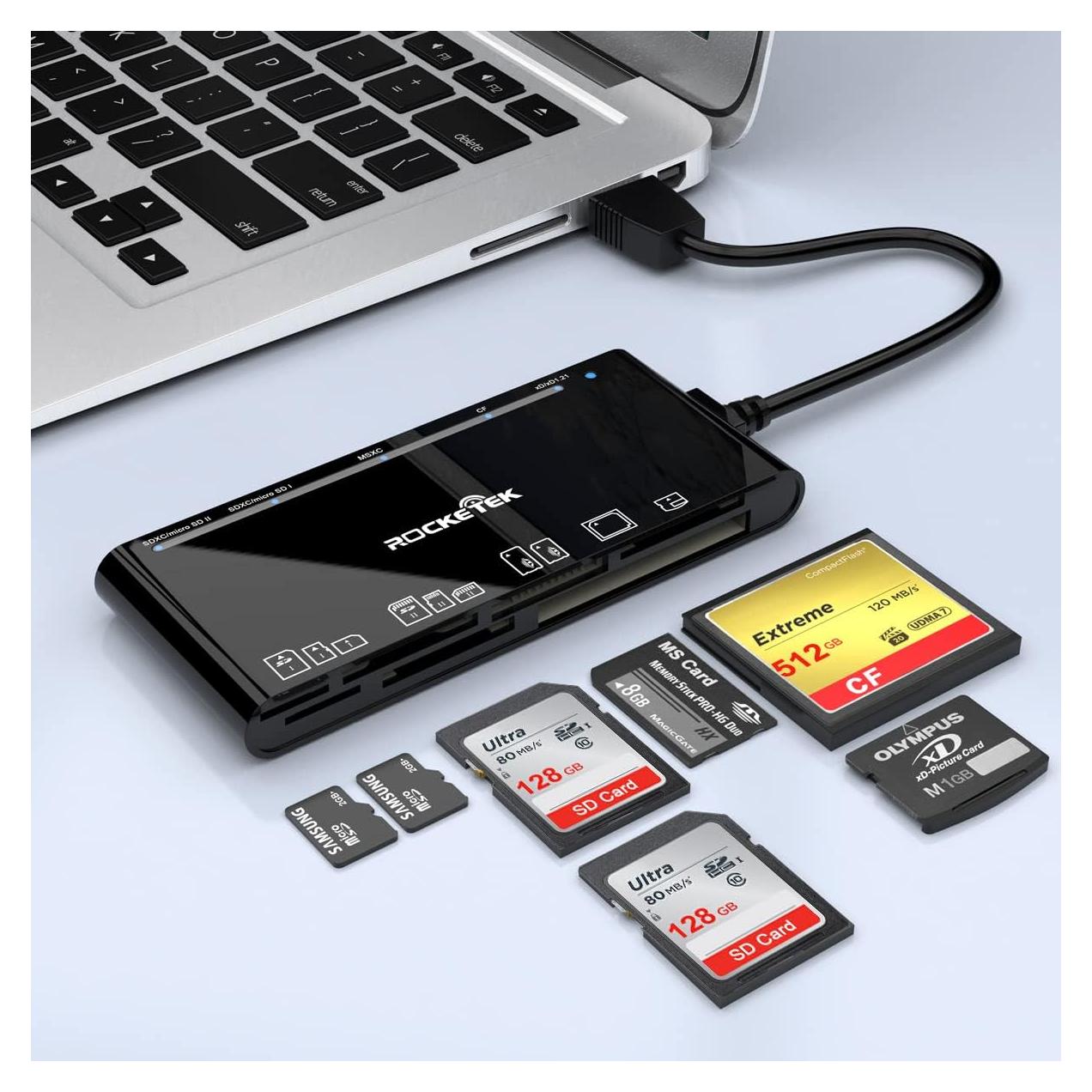 Lector de Tarjetas 7 en 1 Rocketek USB 3.0 5Gbps para SD CF