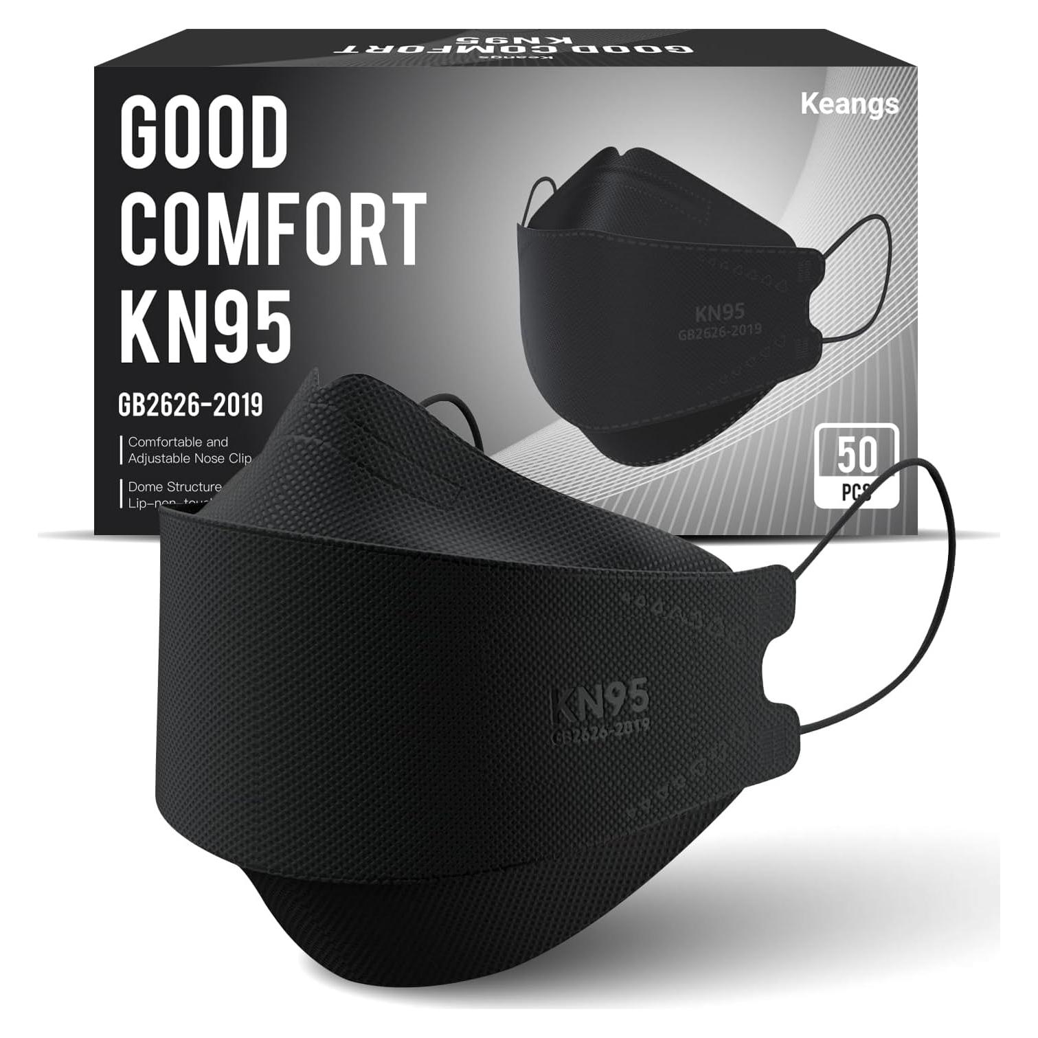 Mascarillas KN95 Keangs Paquete de 50 Adultos Negras