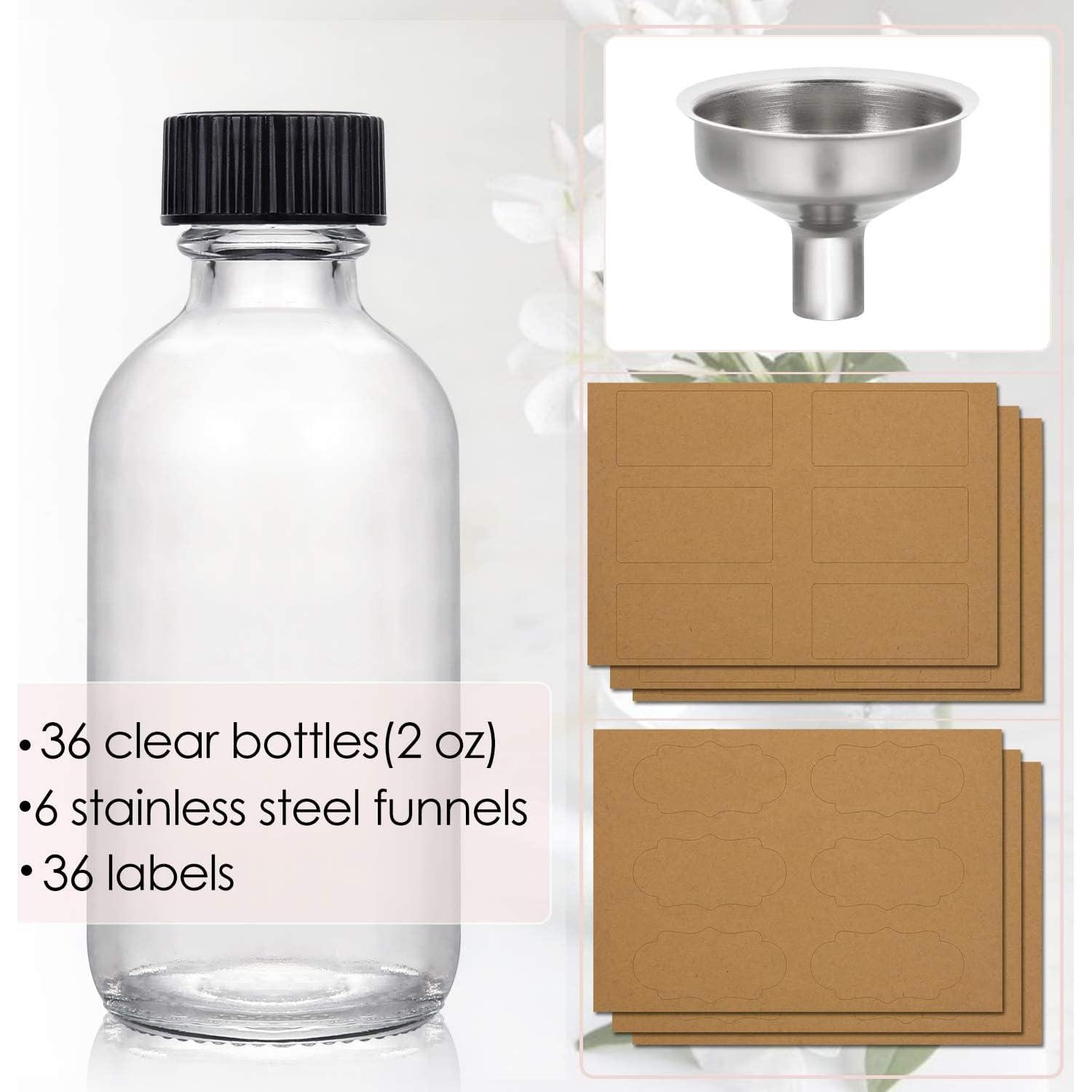 36 Botellas de Vidrio 60ml AOZITA con Tapas y Embudos