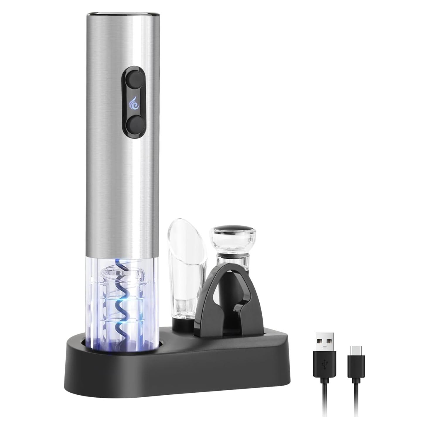 Juego de Abridor de Vino Eléctrico ELMWAY con Base Plata 5 en 1