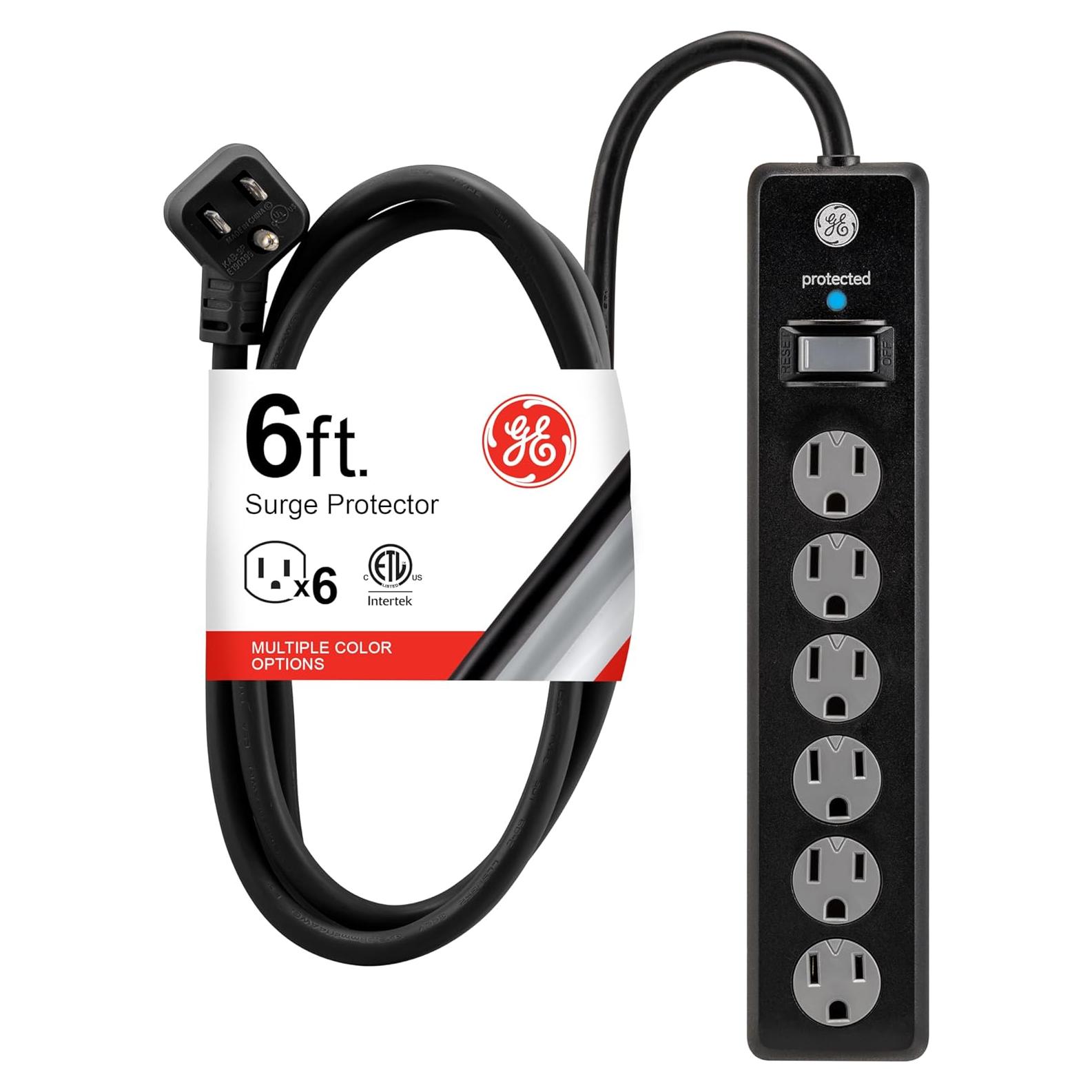 Protector contra sobretensiones GE 6 salidas 800 julios 1.83m negro