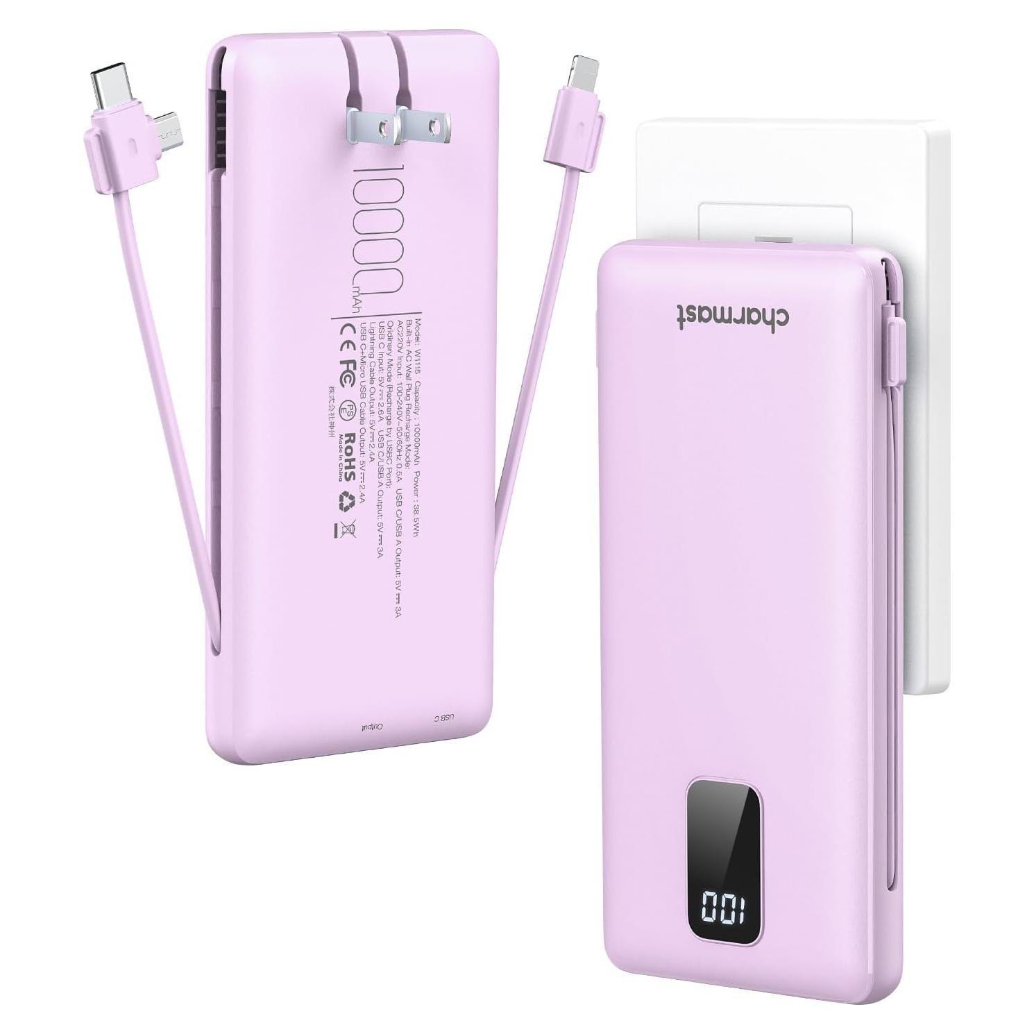 Cargador Portátil Charmast 10000mAh con Cables Integrados