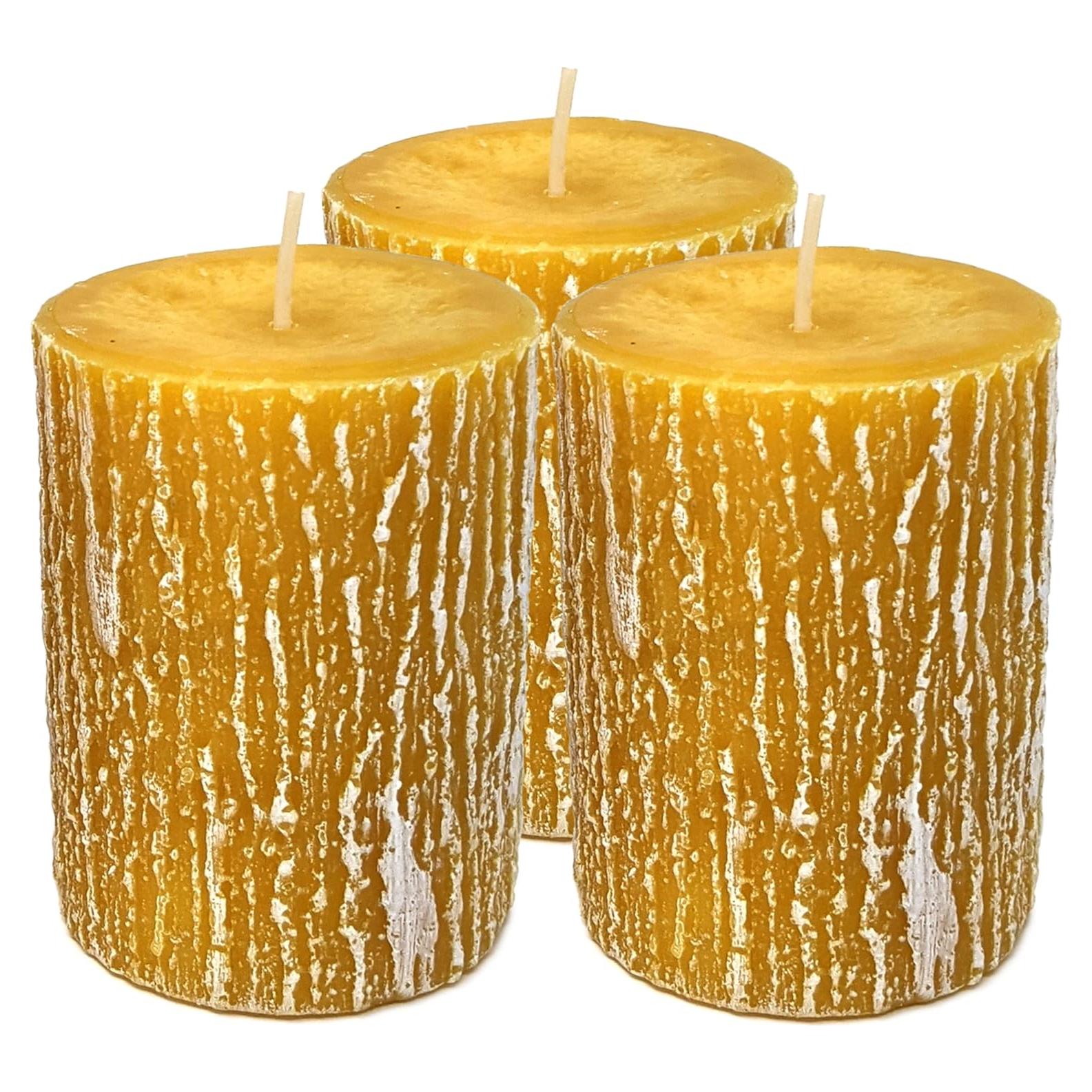 Velas de Pilar Hyoola Timberline Amarillas - Paquete de 3 - 65mm x 90mm