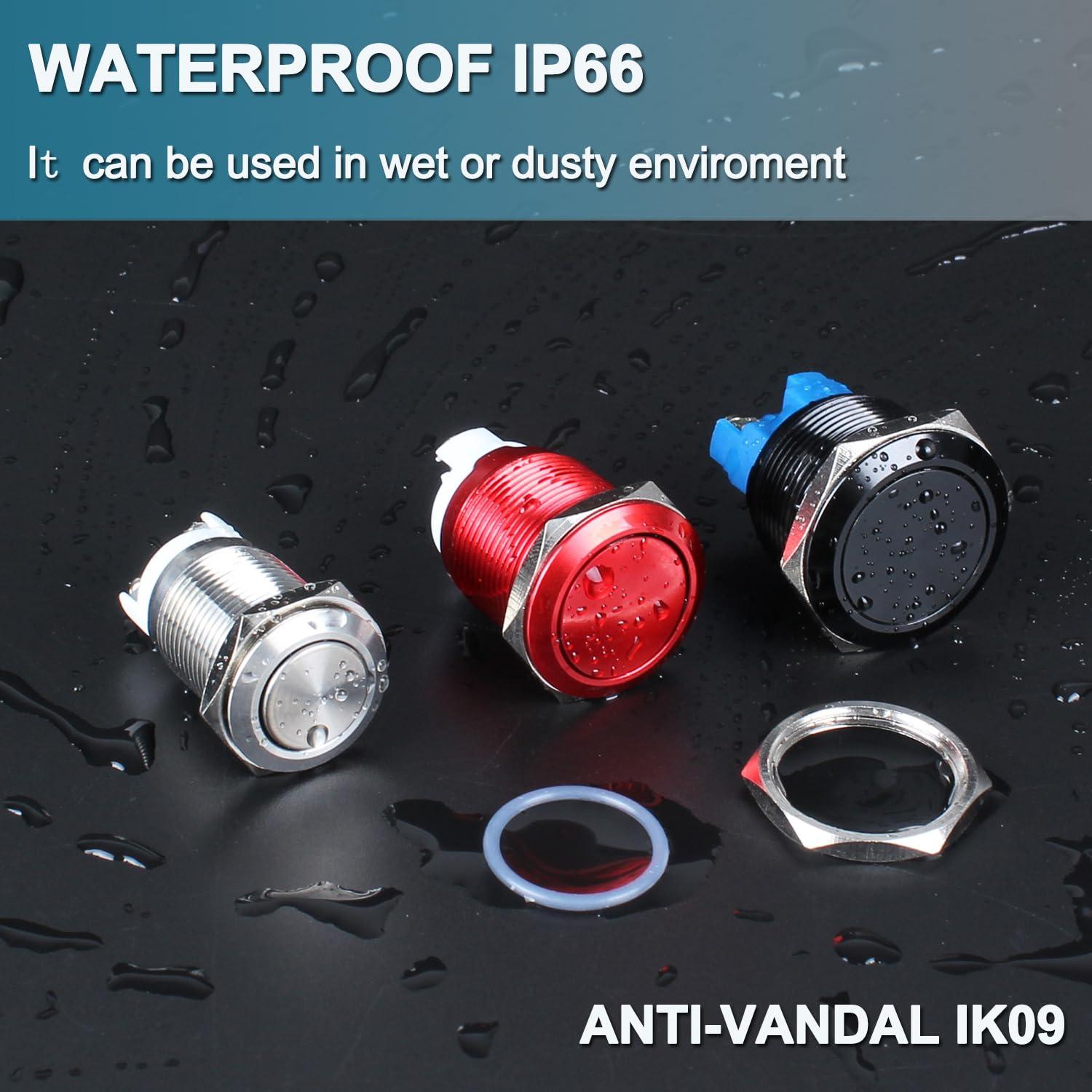 Paquete de 2 Interruptores Metálicos Impermeables 16mm DMWD