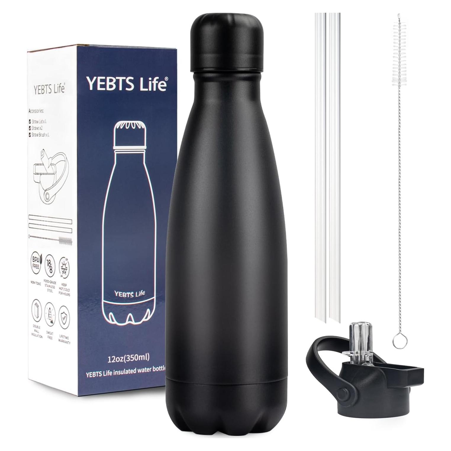 Botella de Agua Aislada YEBTS Life 0.35L Acero Inoxidable Negro