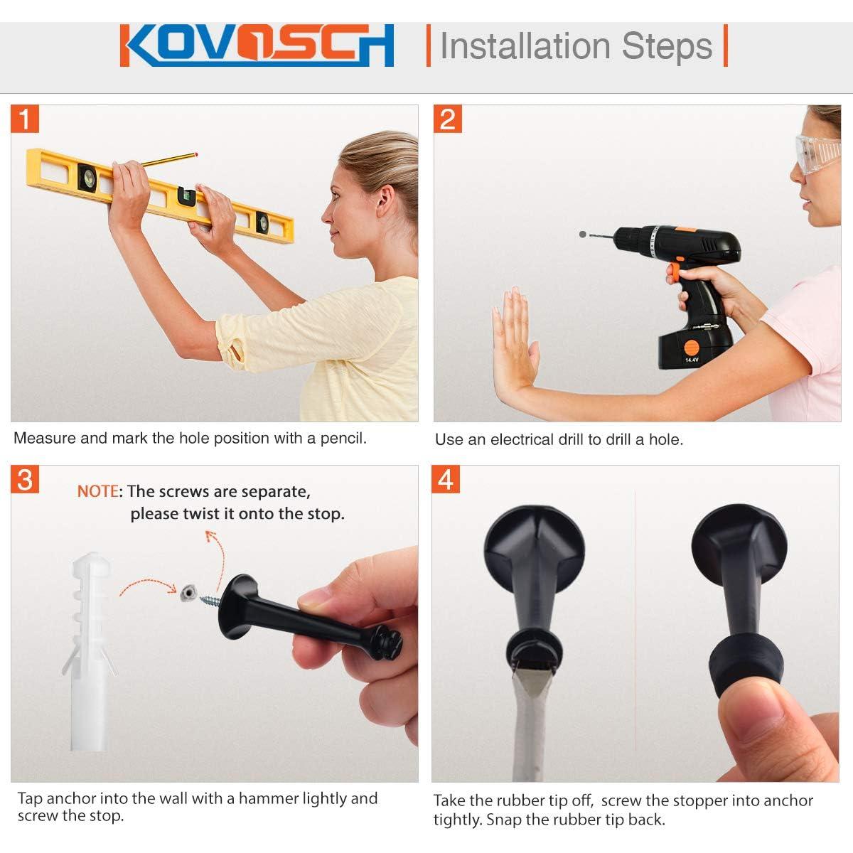 2 Paradas de Puerta KOVOSCH Rígidas con Puntas de Goma, Negro