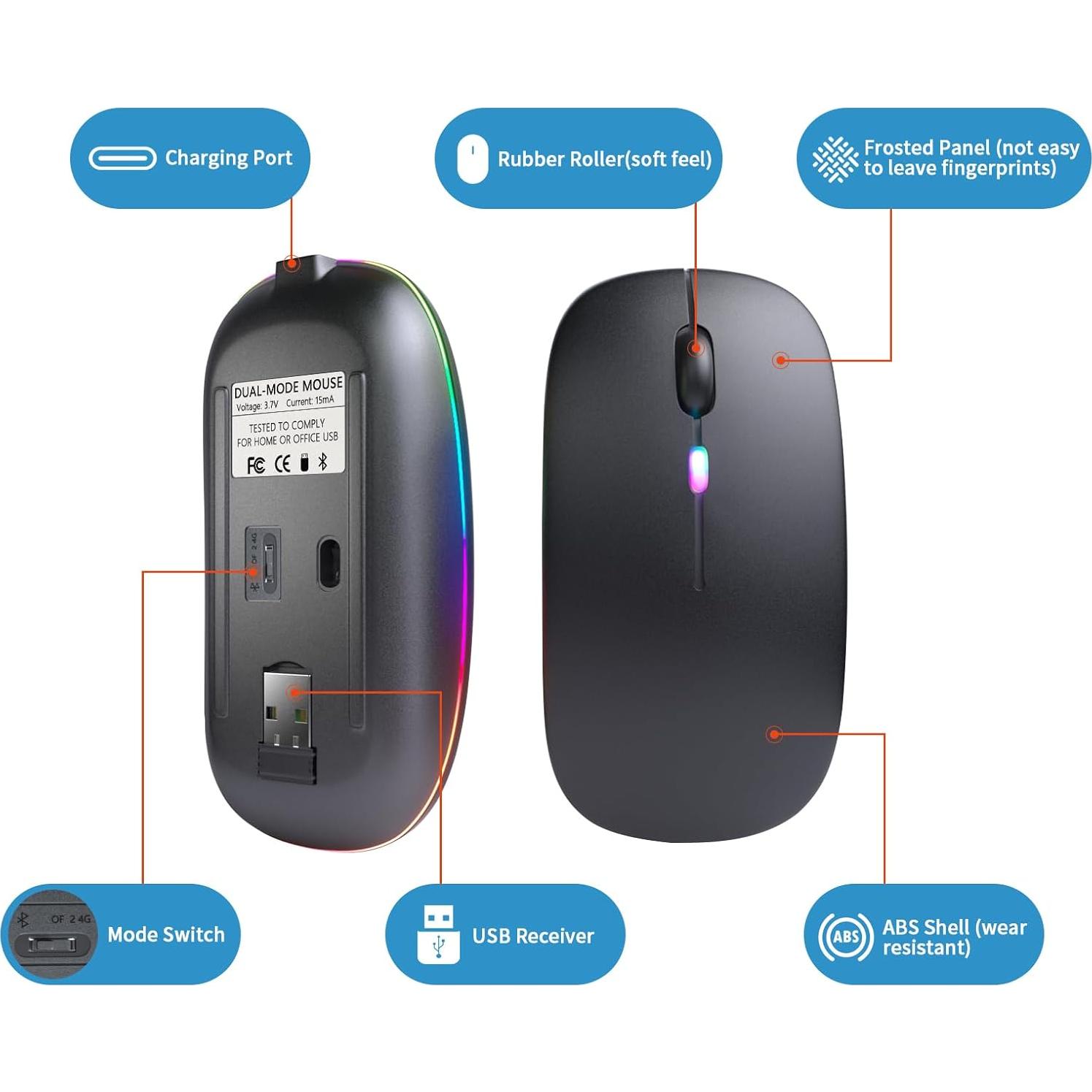 Ratón Inalámbrico Bluetooth Afaartcci Recargable Negro