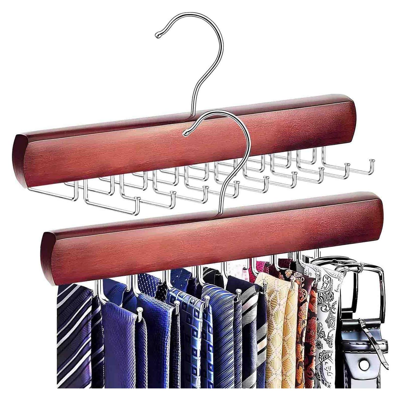 Organizador de Corbatas KEOAMG 2Pack Caoba con 18 Ganchos