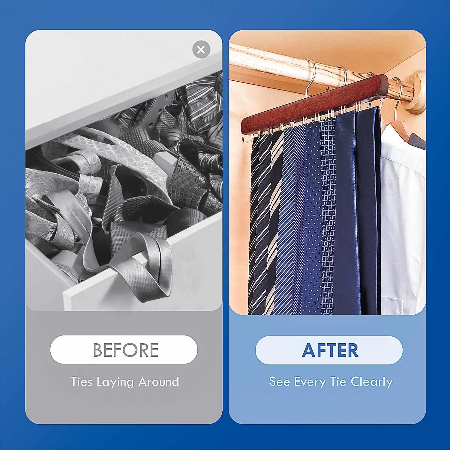 Organizador de Corbatas KEOAMG 2Pack Caoba con 18 Ganchos