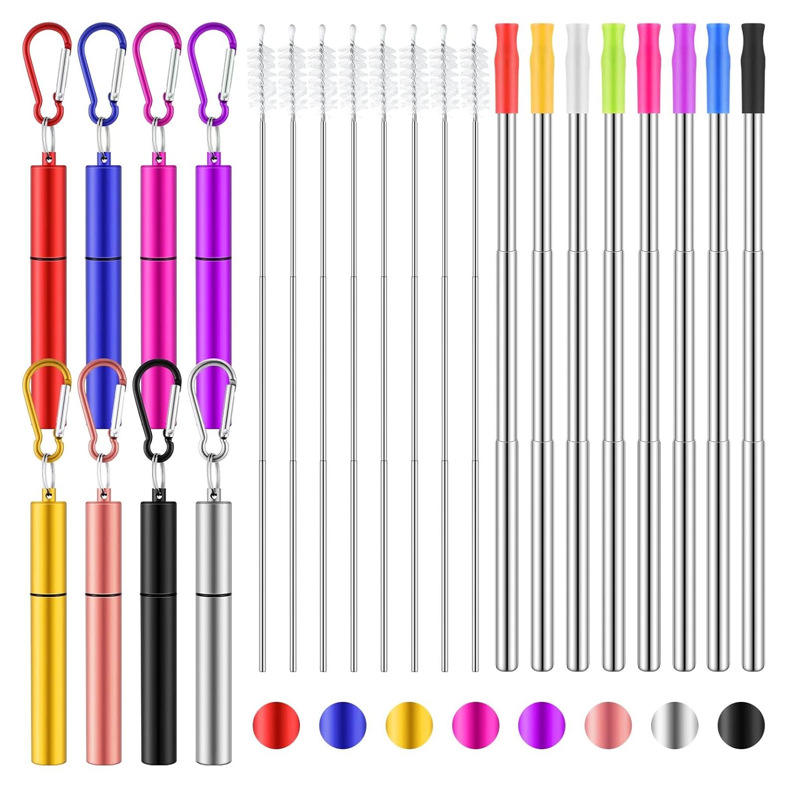 Popotes Reutilizables Zubebe 8 Pcs Acero Inoxidable Plegables