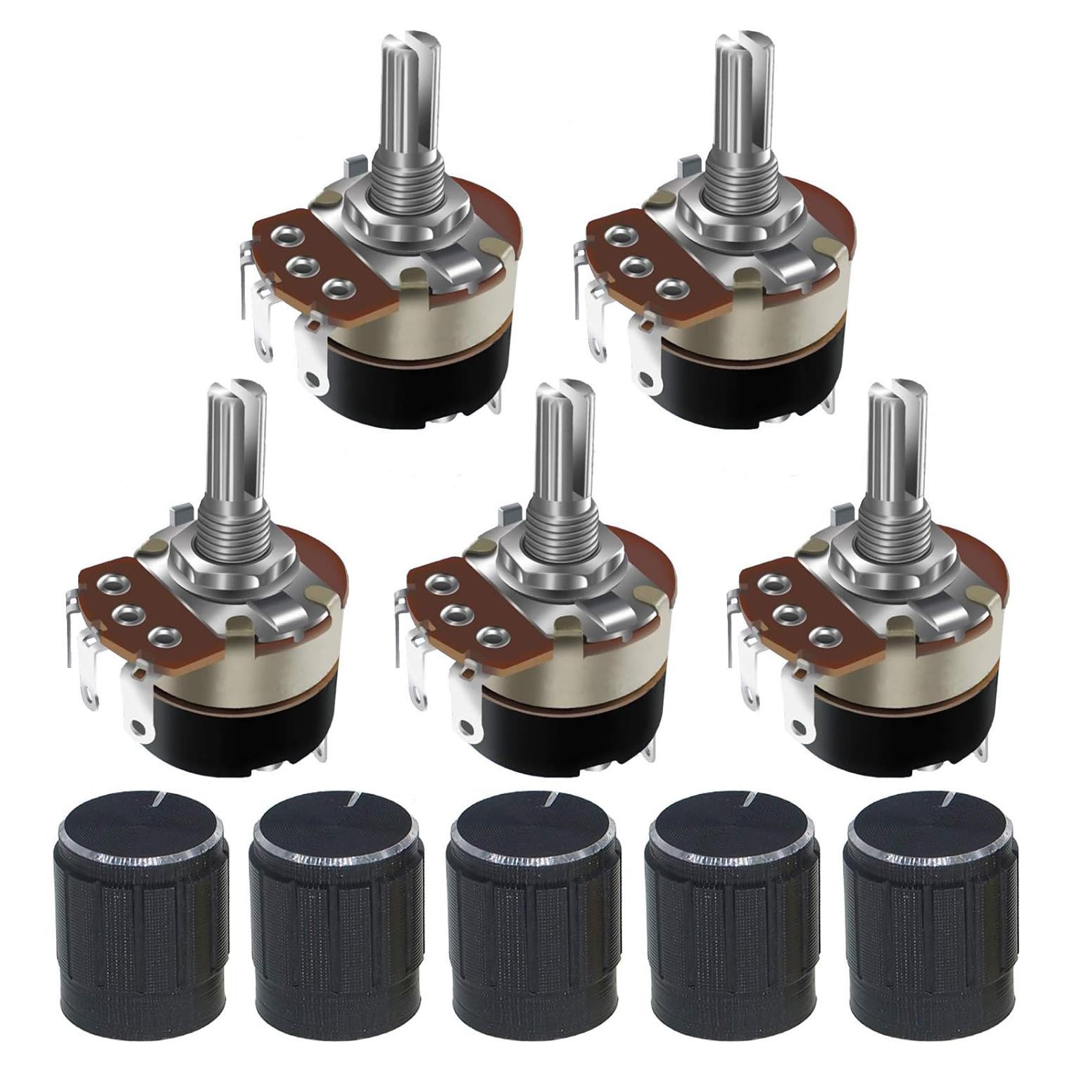 5PCS Potenciómetro Rotativo Lineal 5K ohm WH138 con Interruptor