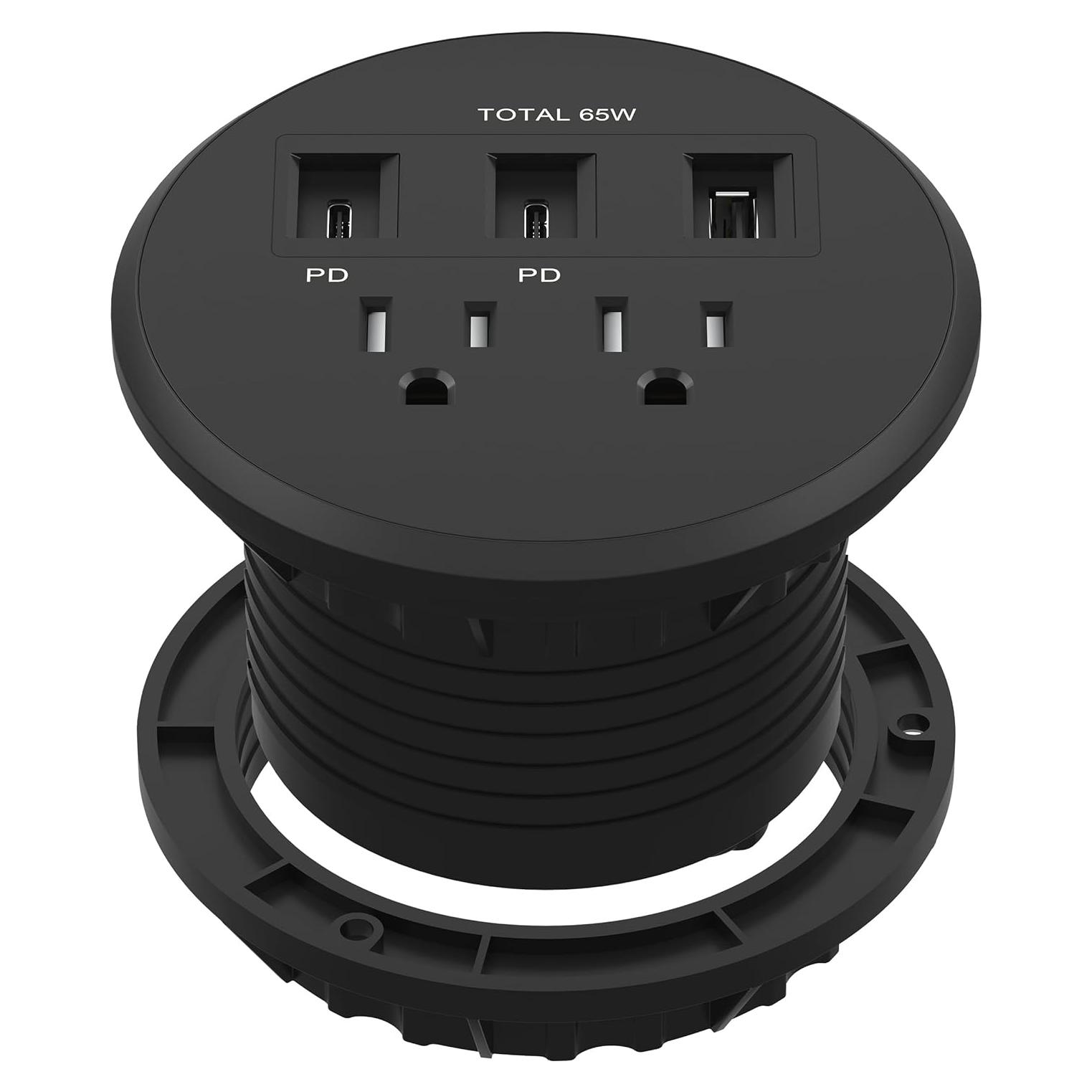 Grommet de Escritorio LIDER PD 65W USB-A y 2 USB-C Negro