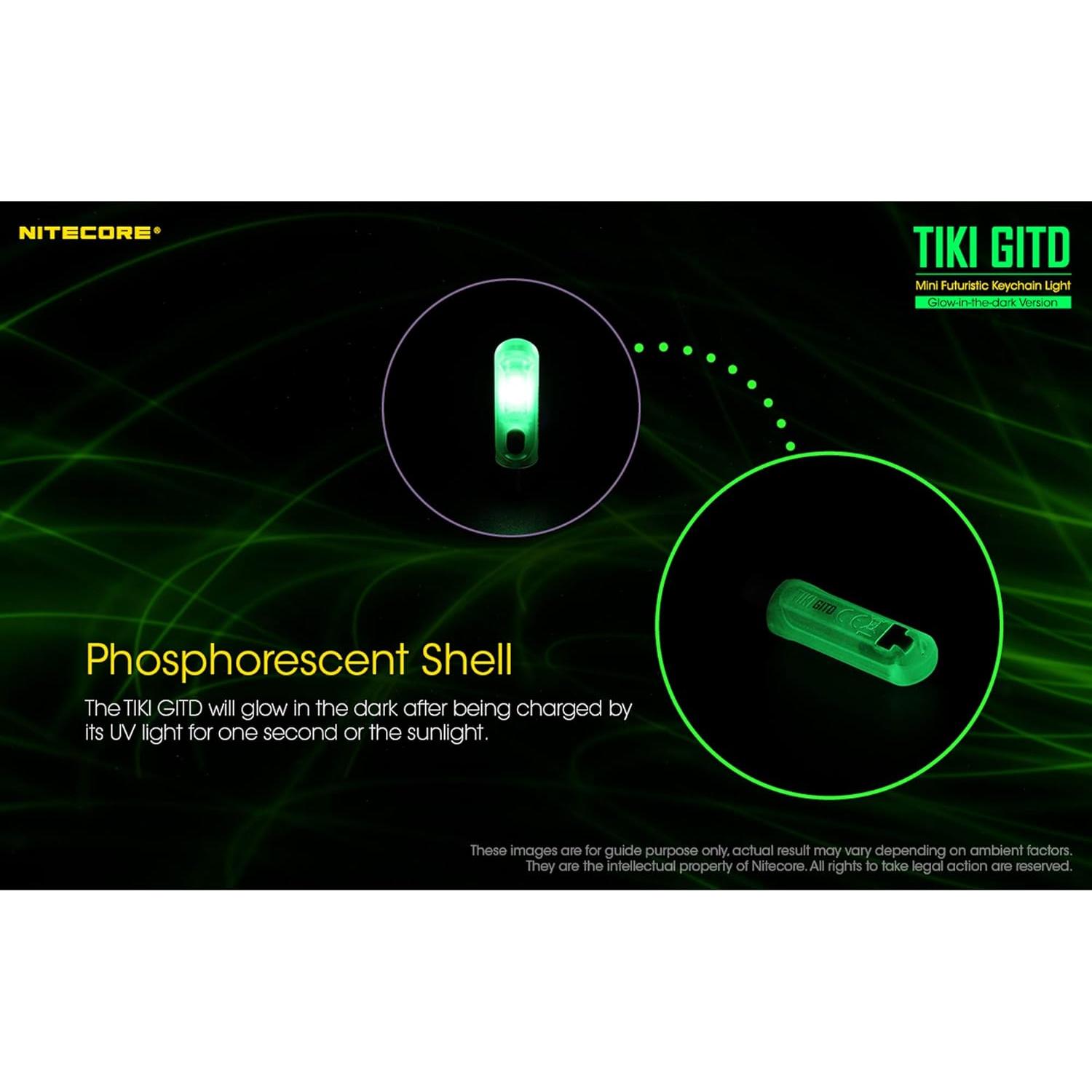 Linterna de Llavero Nitecore Tiki GITD Verde 300 Lúmenes USB-C