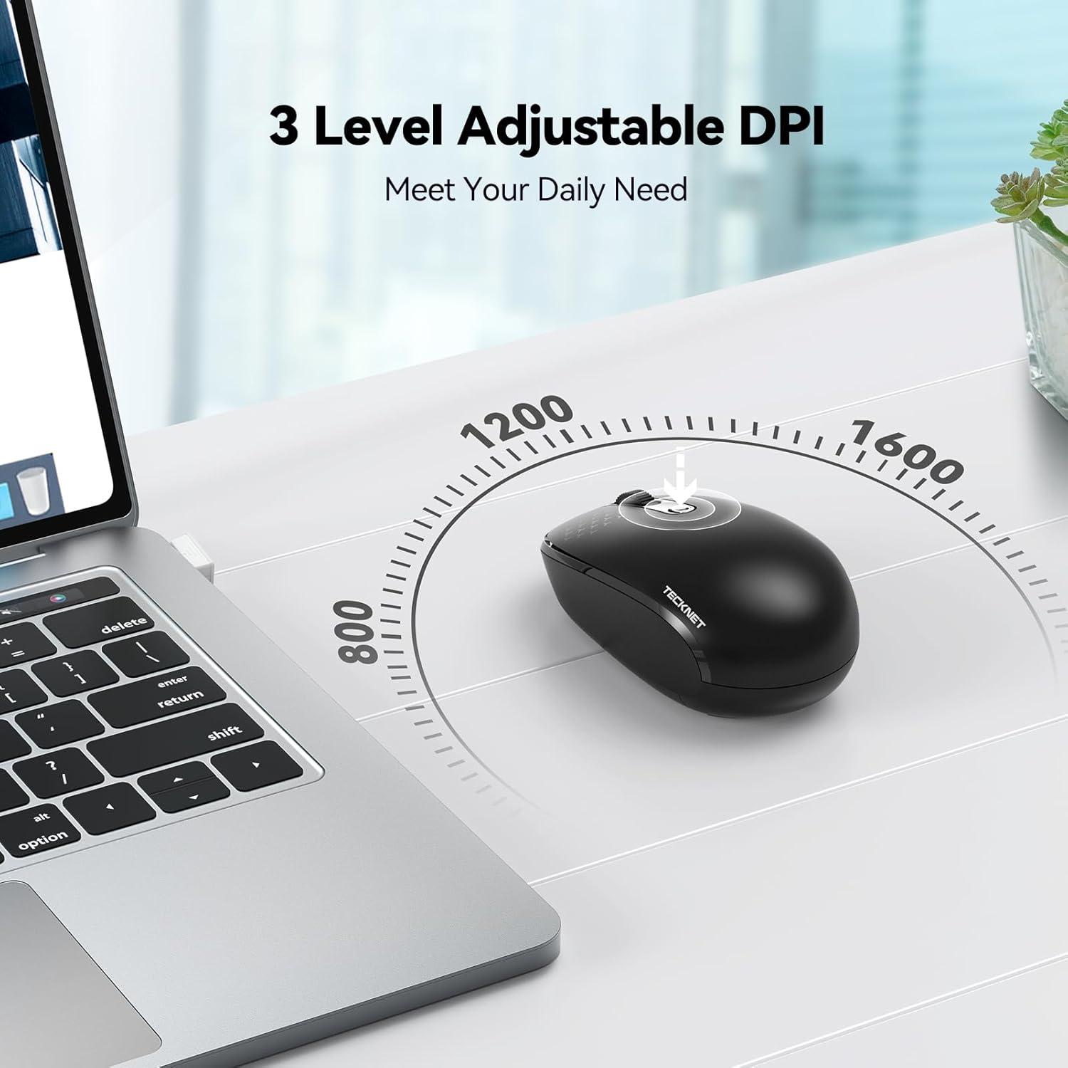 Ratón Inalámbrico TECKNET Negro 2.4G Silencioso 800/1200/1600 DPI