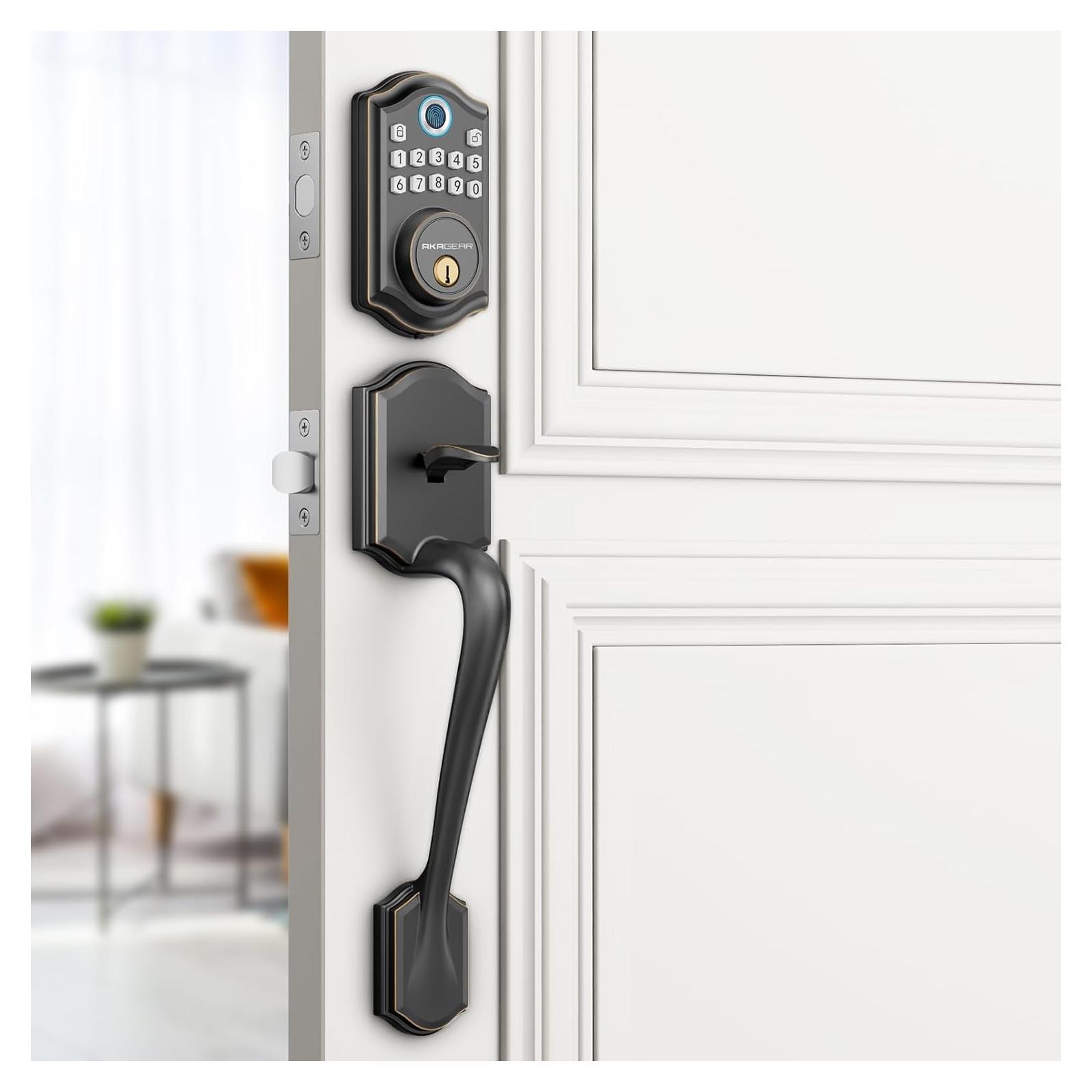 Cerradura Inteligente Biométrica AkaGear DS10 con Manija - Bronce Aceitado