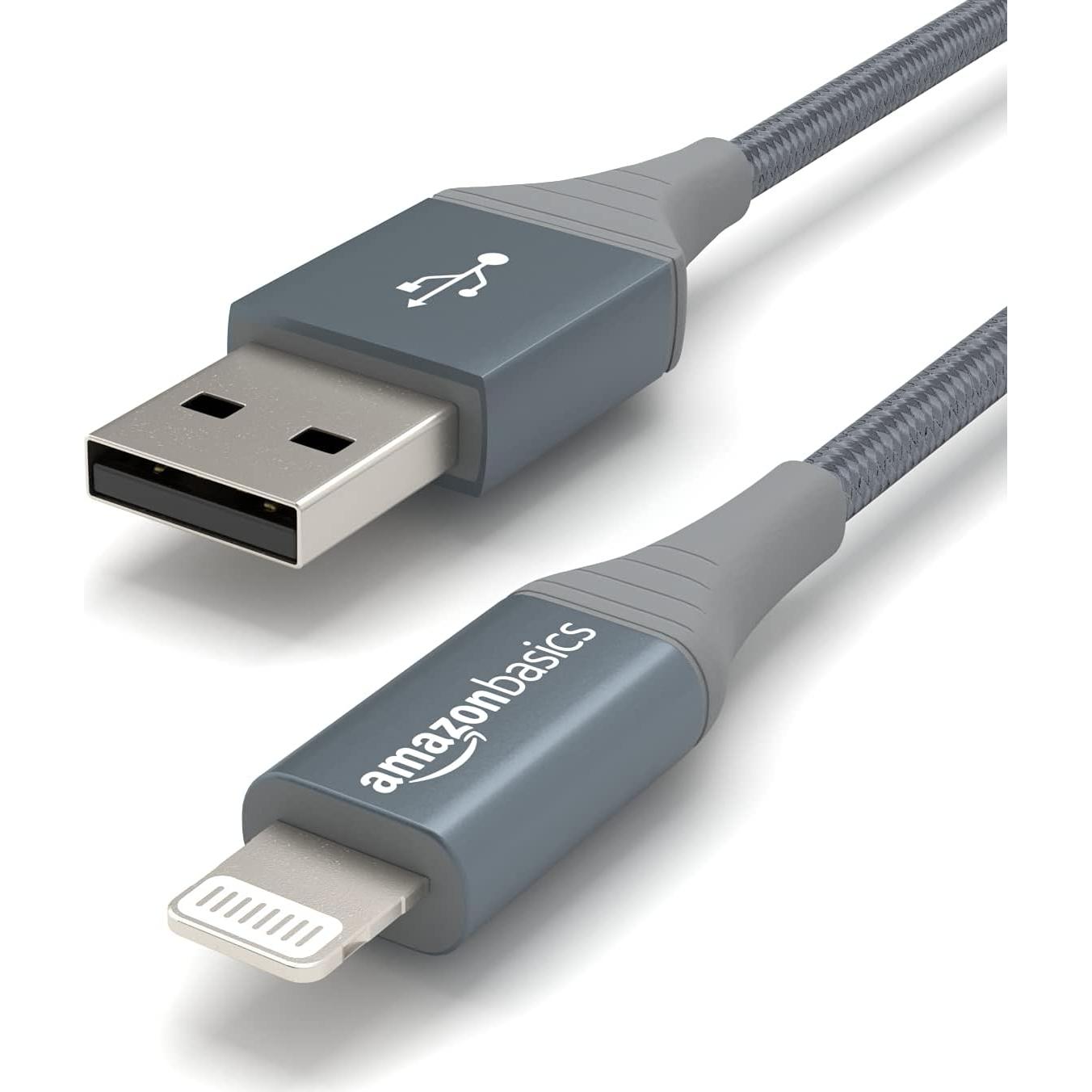 Cable USB-A a Lightning Amazon Basics 1.83m Nylon MFi Gris
