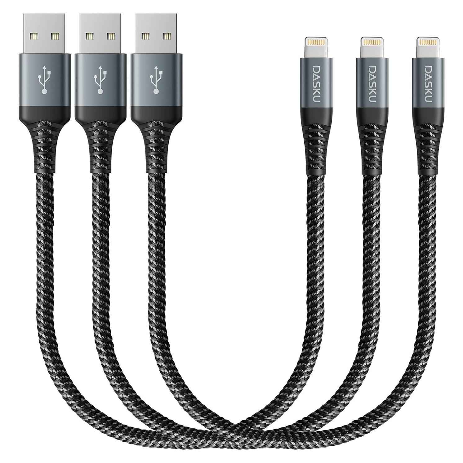 Cable de Carga Rápida Lightning Dasku 30 cm 3Pack Negro