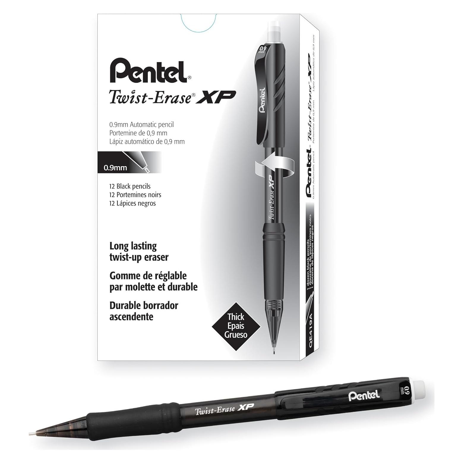 Lápiz Mecánico Pentel QE419A Twist-Erase 0.9mm Negro - 12 Unidades