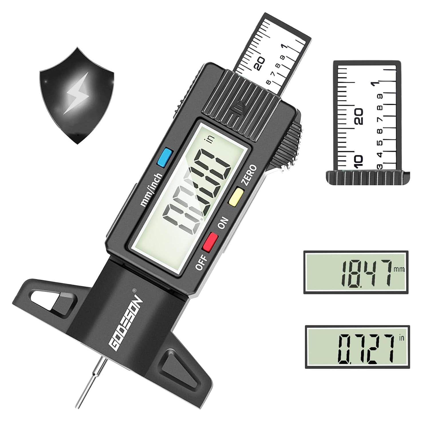 Medidor Digital de Profundidad de Banda de Neumáticos Godeson 0-25.4mm