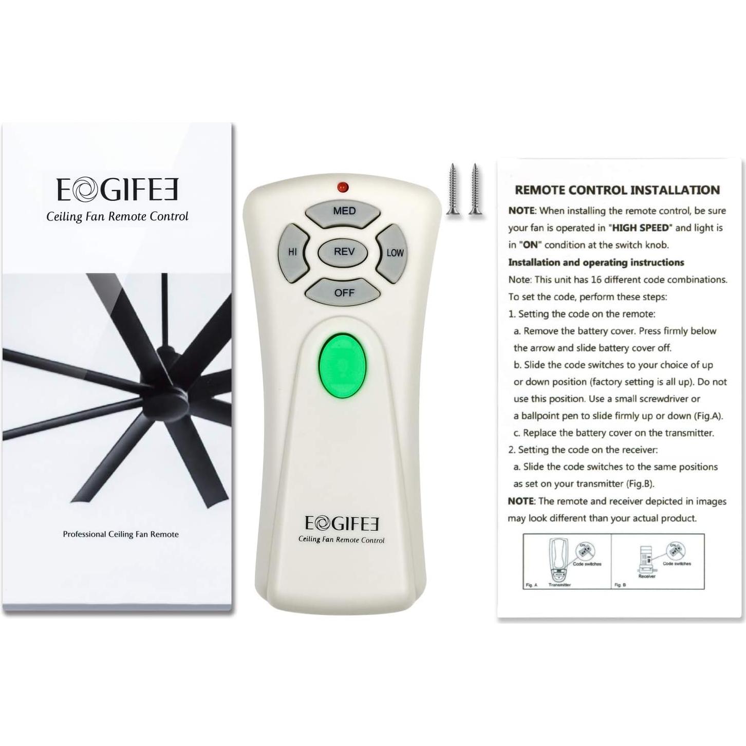 Control Remoto Ventilador de Techo Eogifee UC7080T 3 Velocidades
