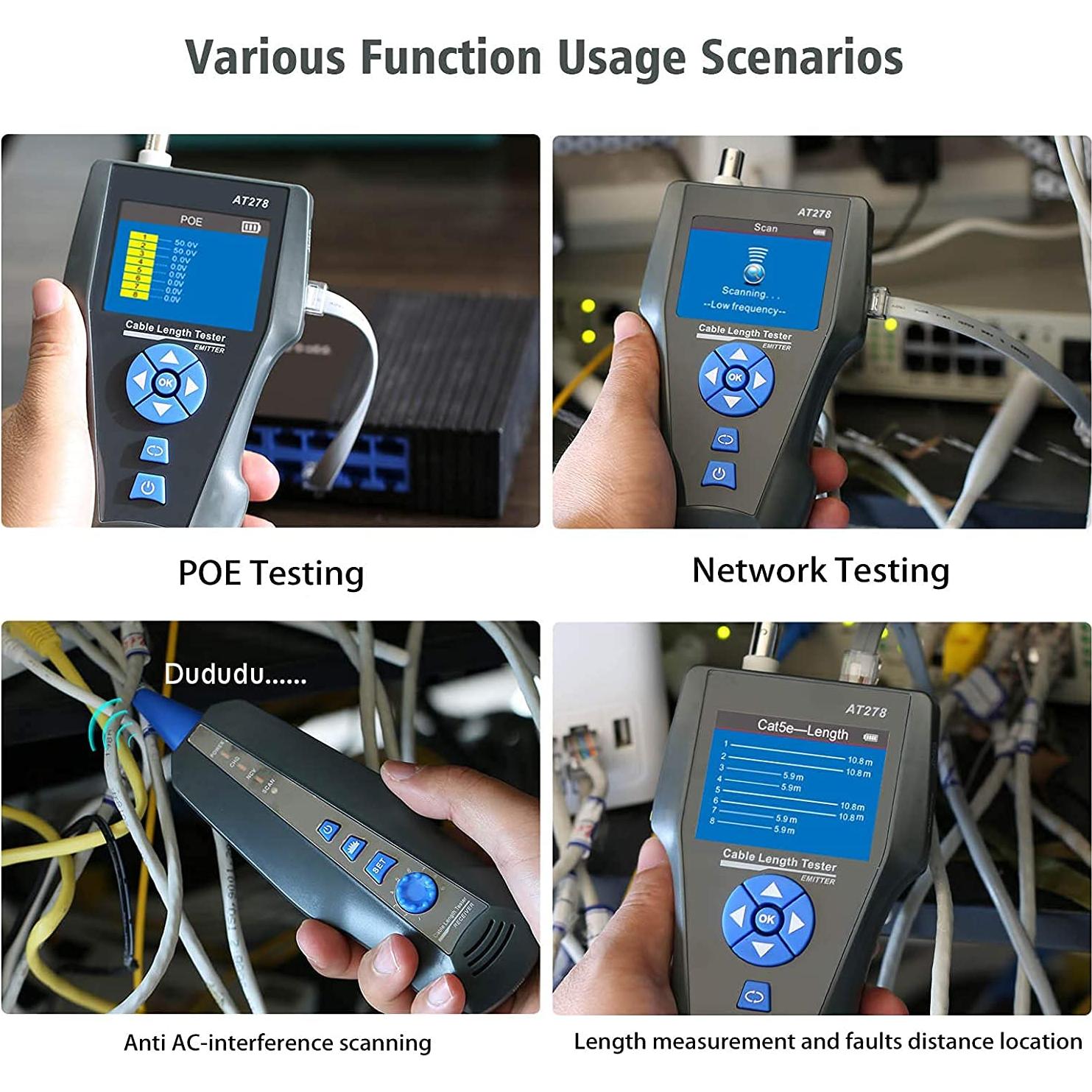 Probador de Cable Multifuncional KOSLOL AT278 con LCD y PoE