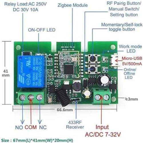 Interruptor Inteligente Zigbee Huacaoe 1CH 7-32V Control Remoto