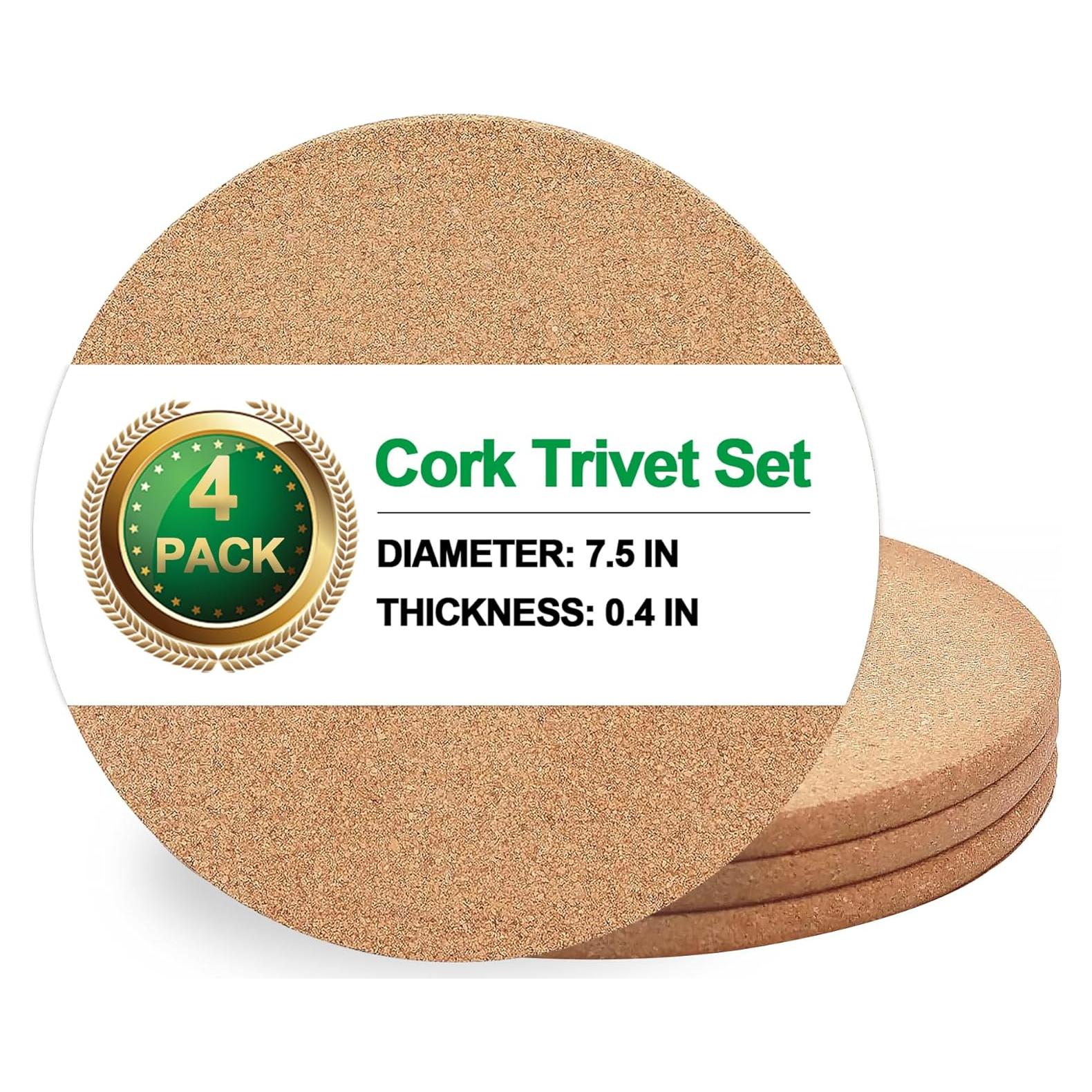 Trivet de Corcho NIJIALGEXPY, 4 Posavasos Redondos 19 cm