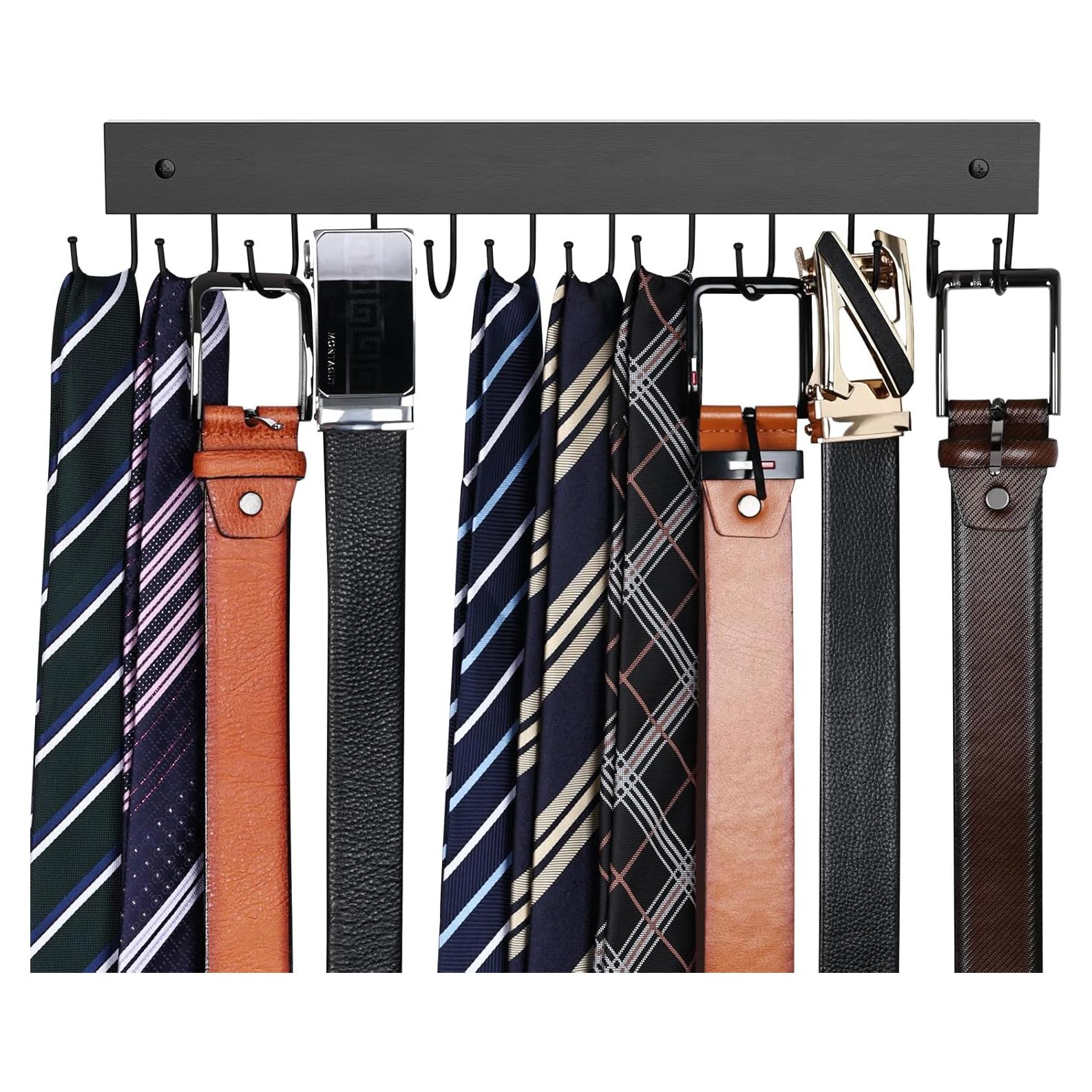 Perchero de Cinturones HAILMAJOR de Madera Negro 12 Ganchos