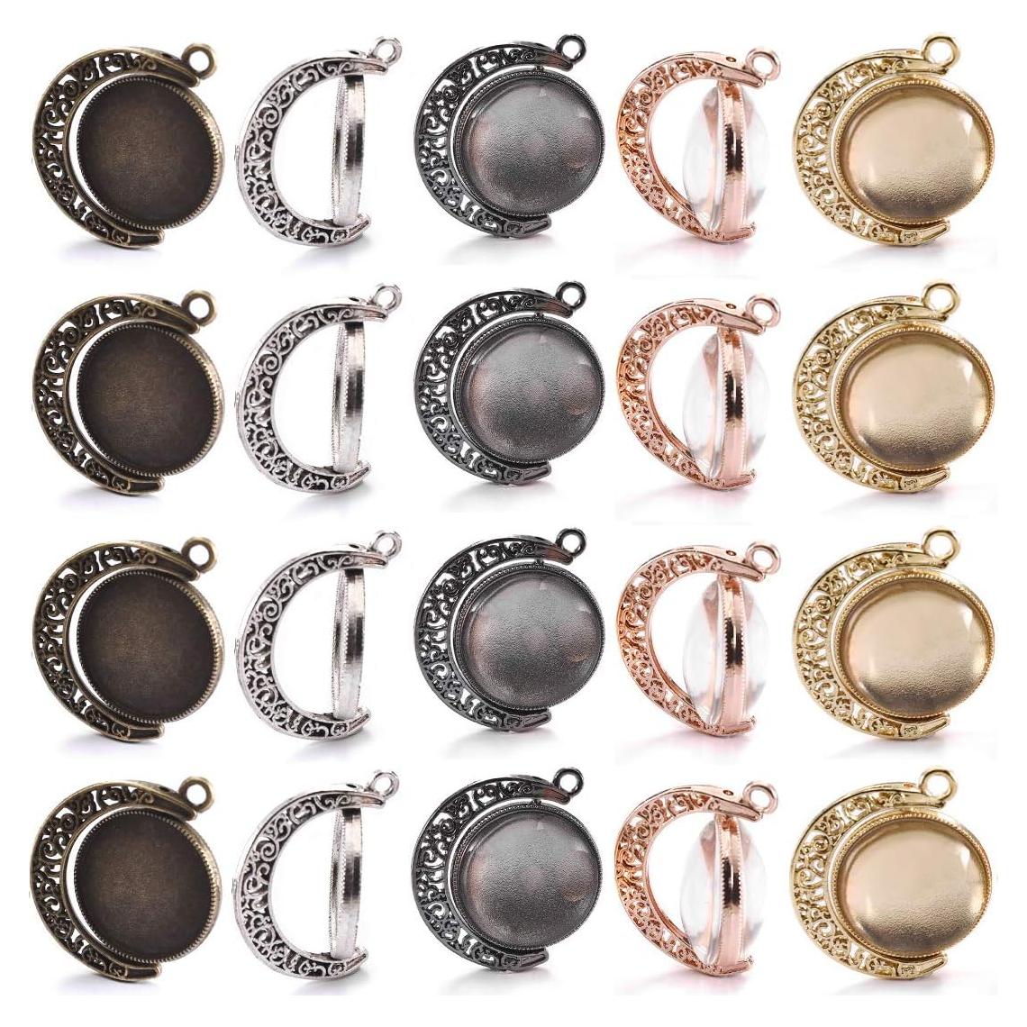 Kit de Joyería DIY DROLE - 20 Bandejas Luna 25mm + 40 Cabochones