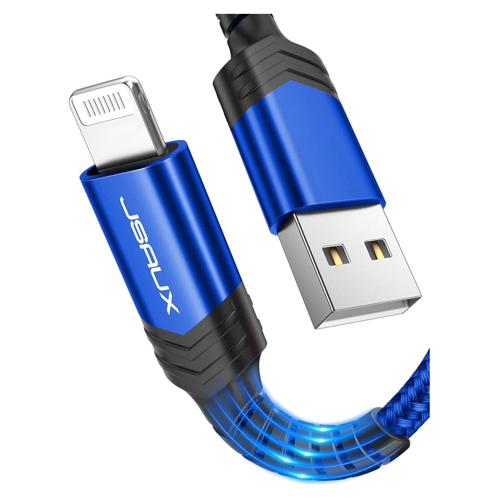 Cable Lightning JSAUX MFi 1.2m Trenzado Nylon Azul