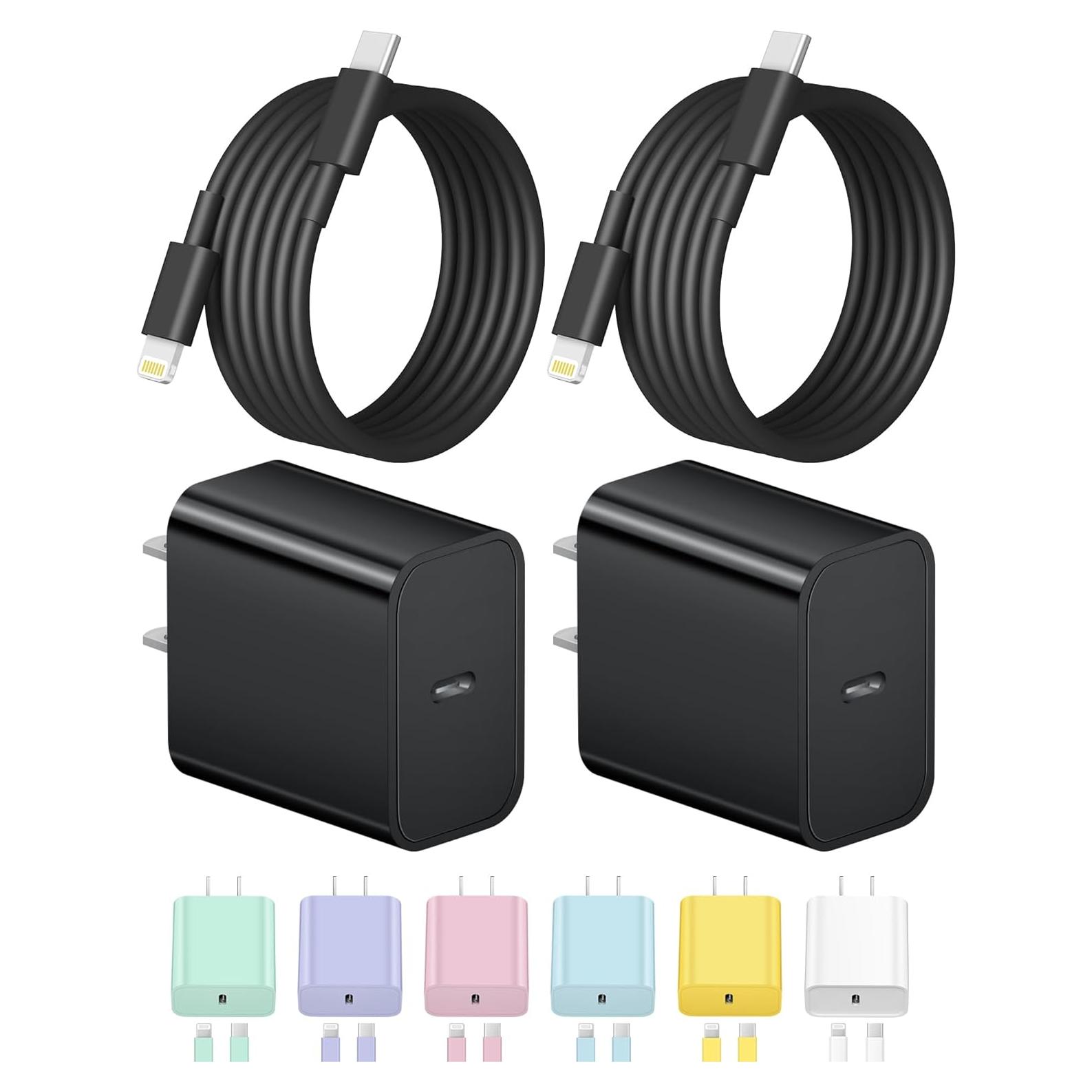 Cargador Rápido USB-C 20W para iPhone y iPad - 2 Cables 6FT