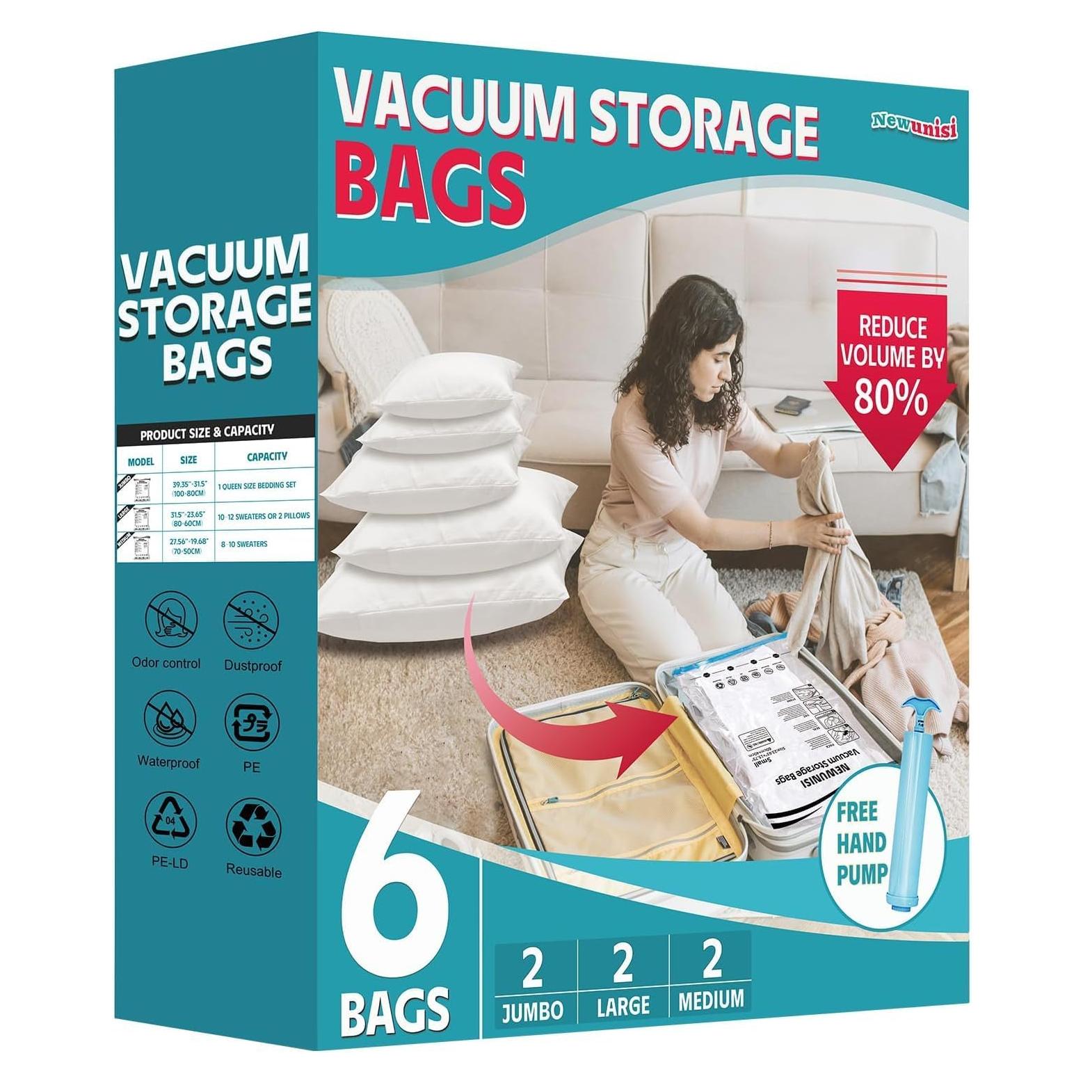 6 Bolsas de Almacenamiento al Vacío Newunisi con Bomba