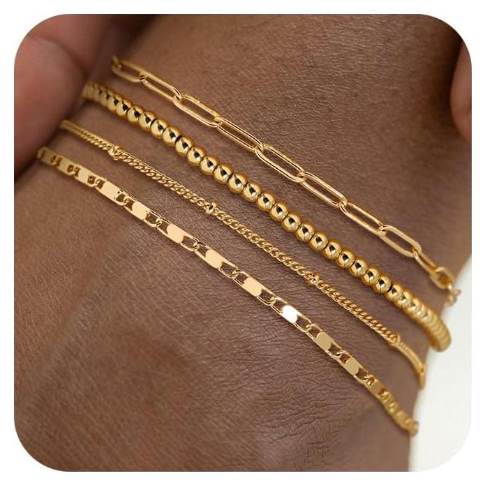 Pulseras de Tobillo Impermeables Tewiky 14K Oro Real 6PCS