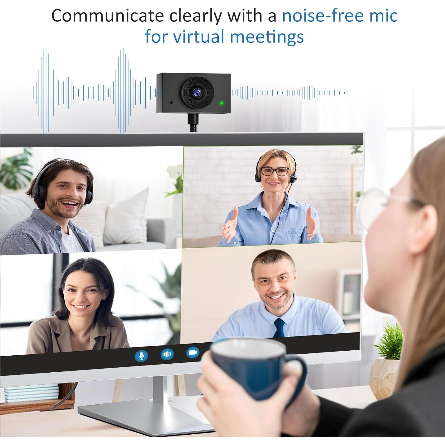 Cámara Web Majiphi 1080P con Micrófono y Soporte - Gris