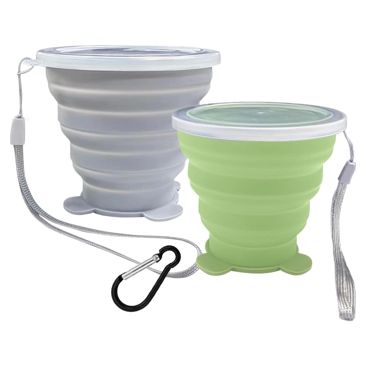 Tazas Plegables de Silicona Nintora-C 180ml - 2 Pcs Gris y Verde