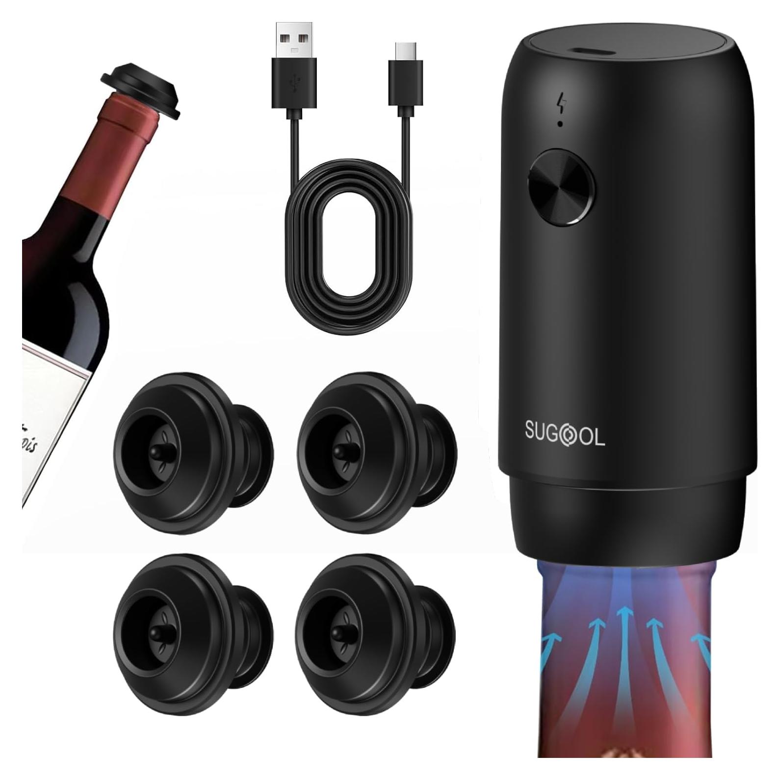 Bomba Eléctrica para Vino SUGOOL con 4 Tapones Reutilizables