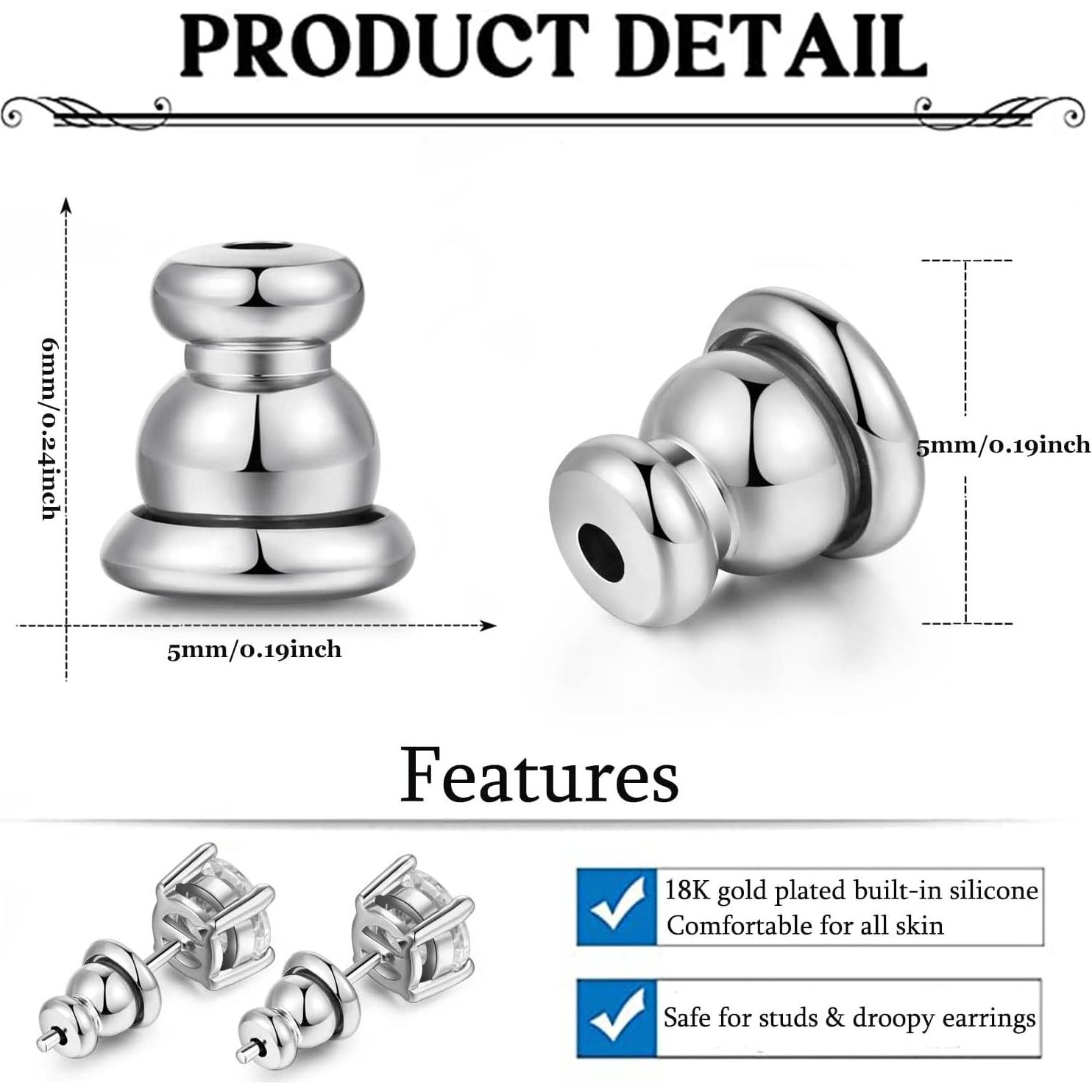 Respaldos de Aretes de 18K Moconar - 4 Pares Hipoalergénicos