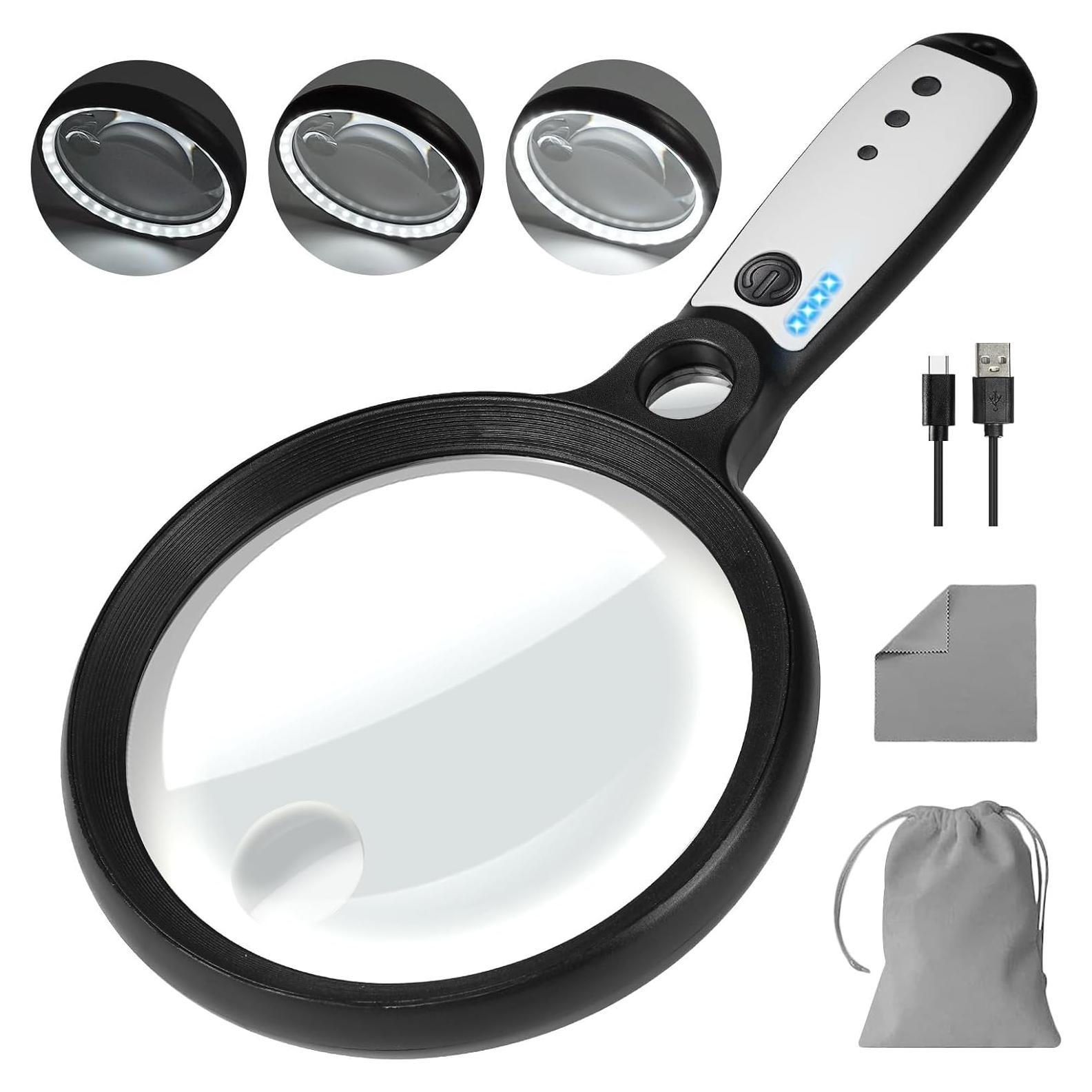 Lupa de Mano Iluminada GABORISH 10X 20X 45X con 37 LEDs